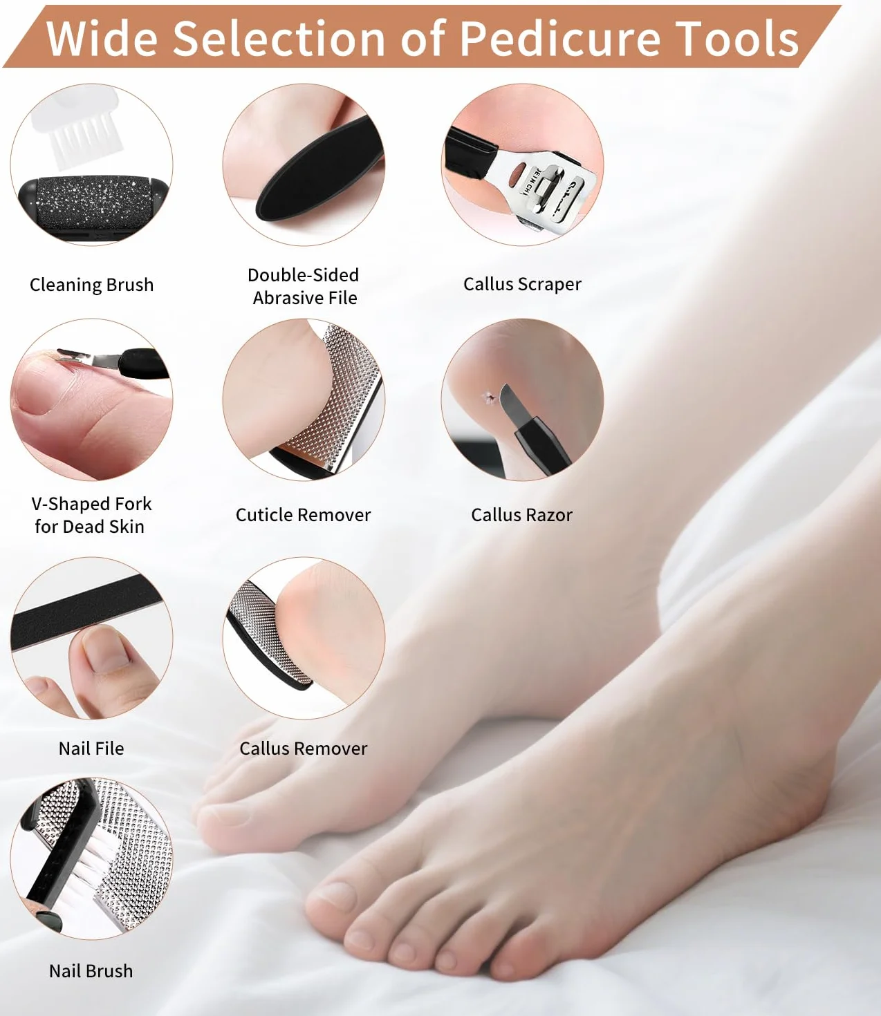 Lima Electrica Pies Durezas 18 Piezas Set Pedicura Profesional IPX7 Impermeable 3 Rodillos 2 Velocidades
