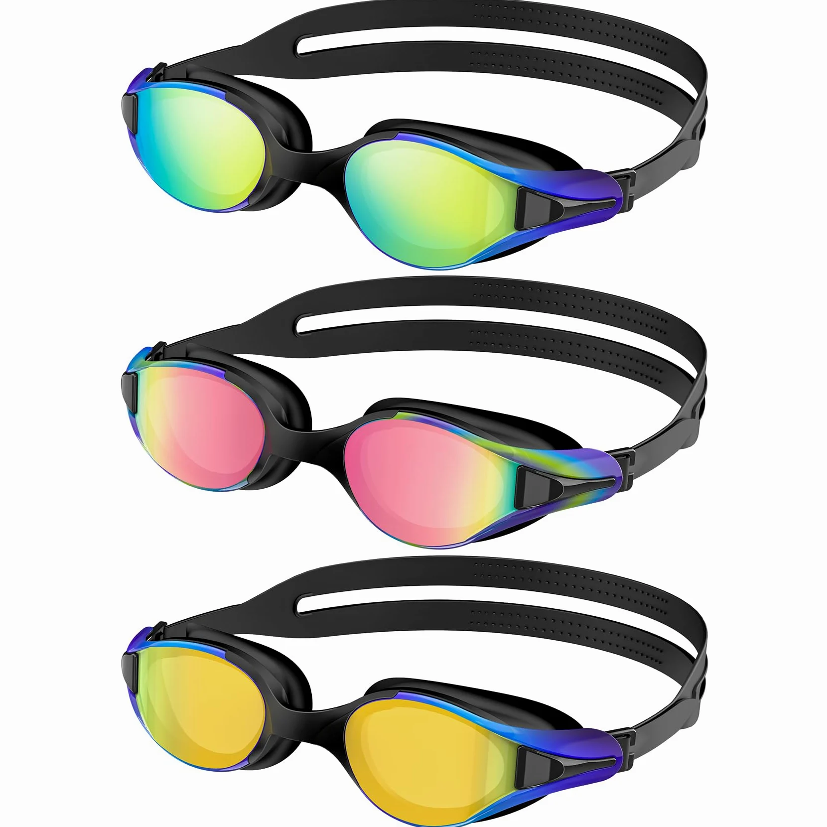 NSSIW Gafas de natación para adultos: antivaho con protección UV400, sin fugas, para hombres y mujeres, paquete de 3