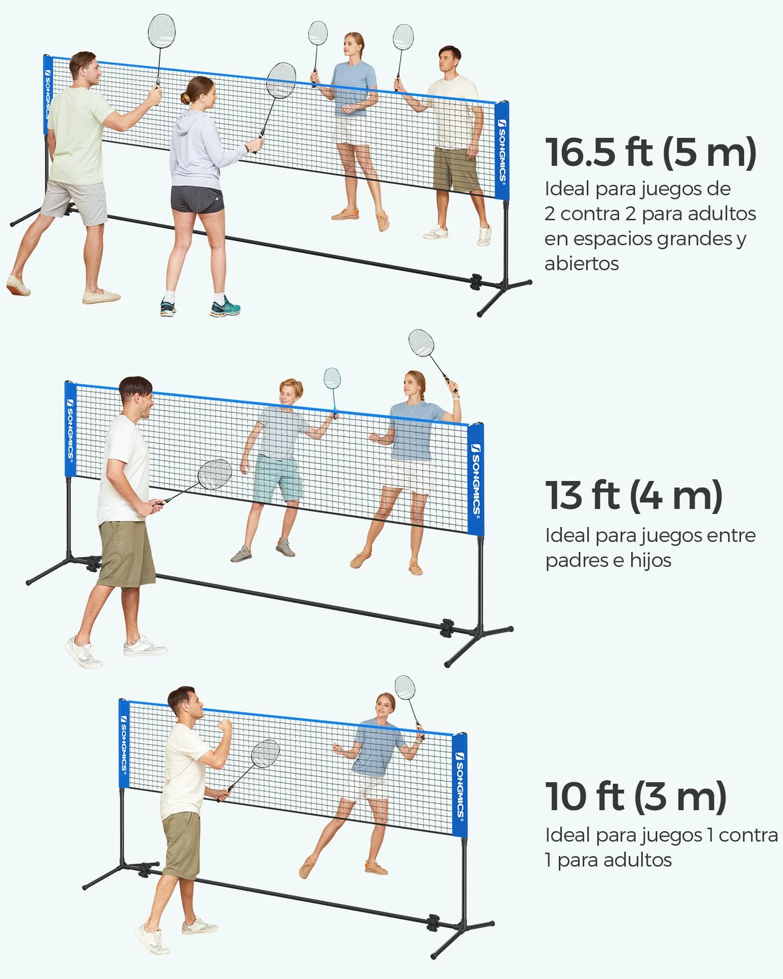 SONGMICS Red de Bádminton 4 m, Voleibol con Postes Ajustables, Portátil para Jardín, Parque, Exterior, Azul SYQ400