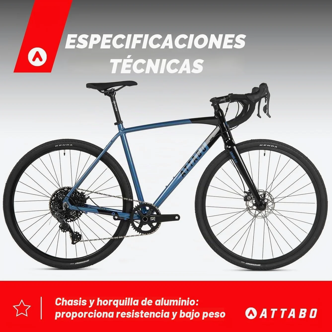 ATTABO Bicicleta Gravel Grado 2.0 con Cuadro de Aluminio 54 cm Manillar Ergonómico Frenos de Disco Mecánicos TEKTRO Azul Bici con Ruedas de 28" con Accesorios Sillín Ajustable 10 Velocidades