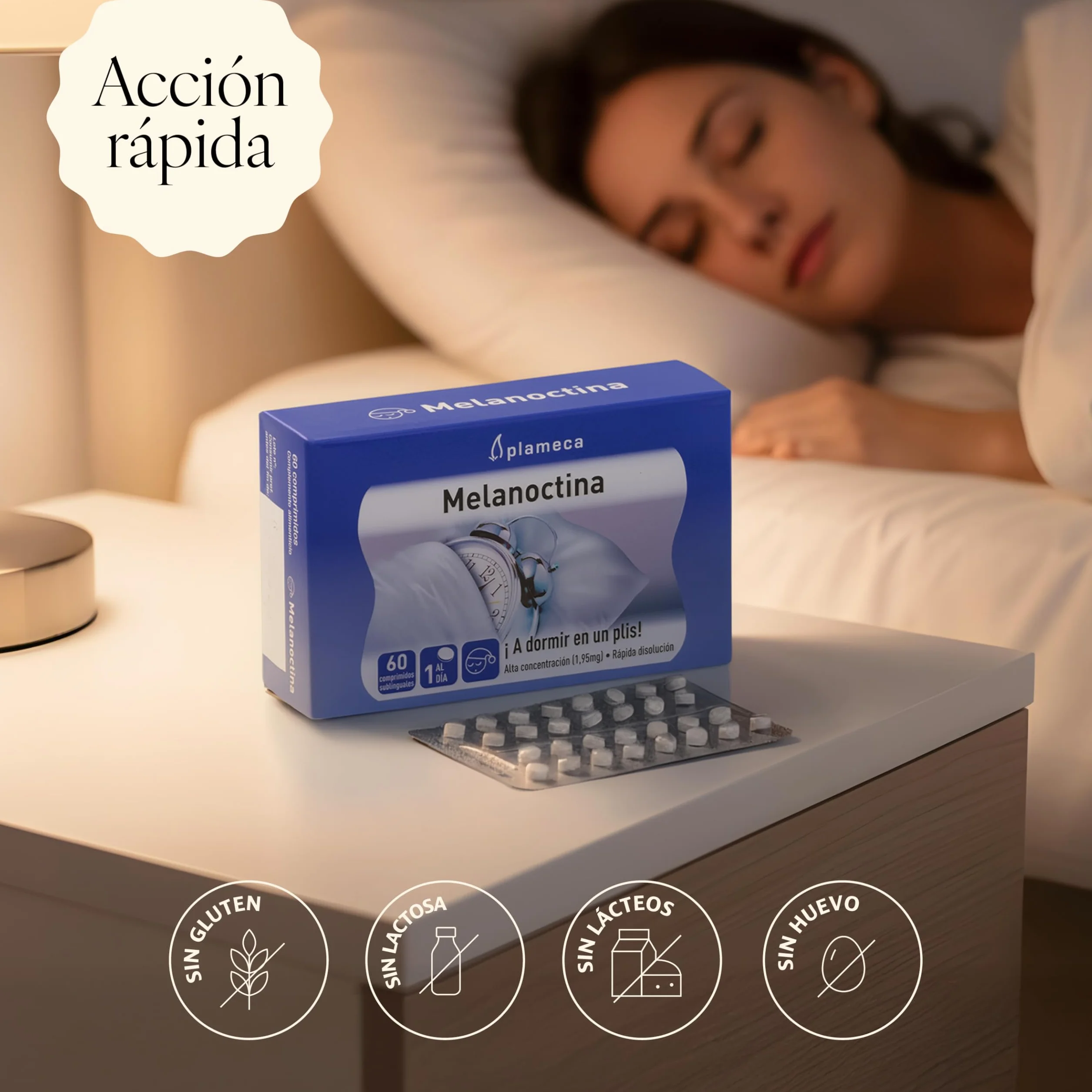 PLAMECA Melanoctina 60 Comprimidos Sublinguales Melatonina Pura de Rápida Absorción
