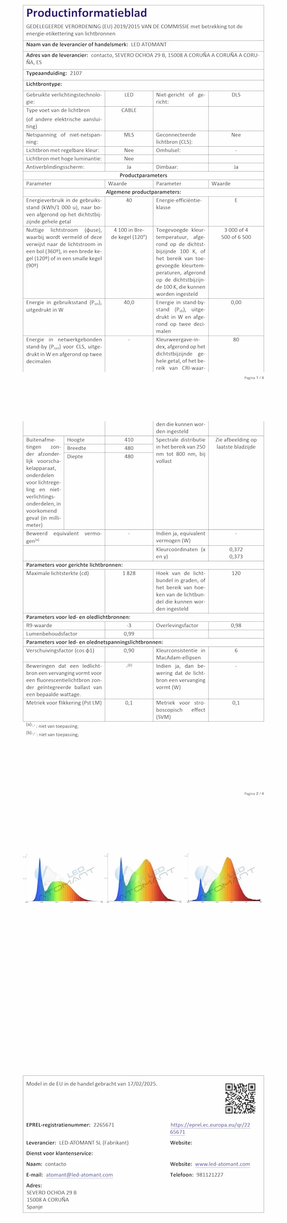 LED ATOMANT Ventilador de Techo con Luz LED 40W, Motor DC 32W, Ø 109cm, 4100LM, 4 Aspas Retractiles, 6 Velocidades, Modo Verano Invierno, Mando