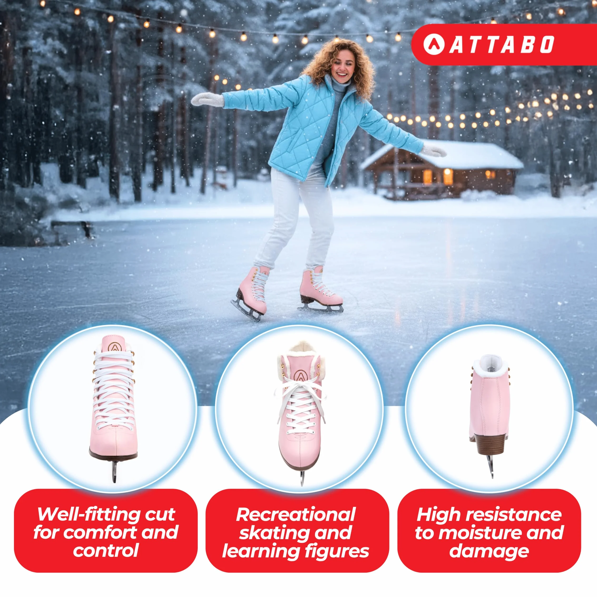 ATTABO Patines Artísticos para Mujeres Isla 37-41 EU Cuchilla Acero INOX PVC Soporte Tobillo Reforzado Negro Rosa