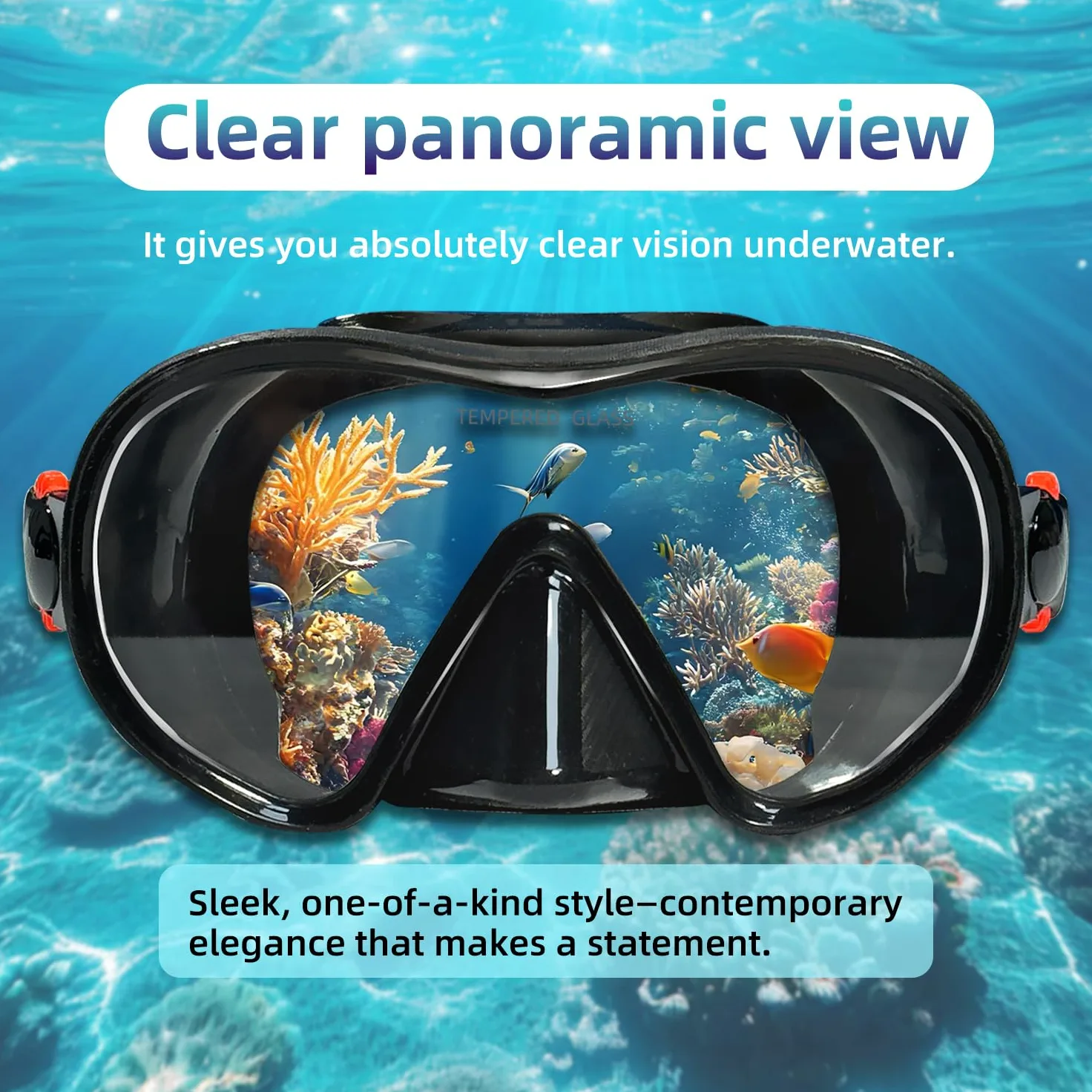 M105 - Máscara de buceo panorámica HD de silicona, antivaho de 180°, gafas de buceo de vidrio templado, gafas de buceo para adultos y jóvenes, gafas de natación para buceo, esnórquel, natación con