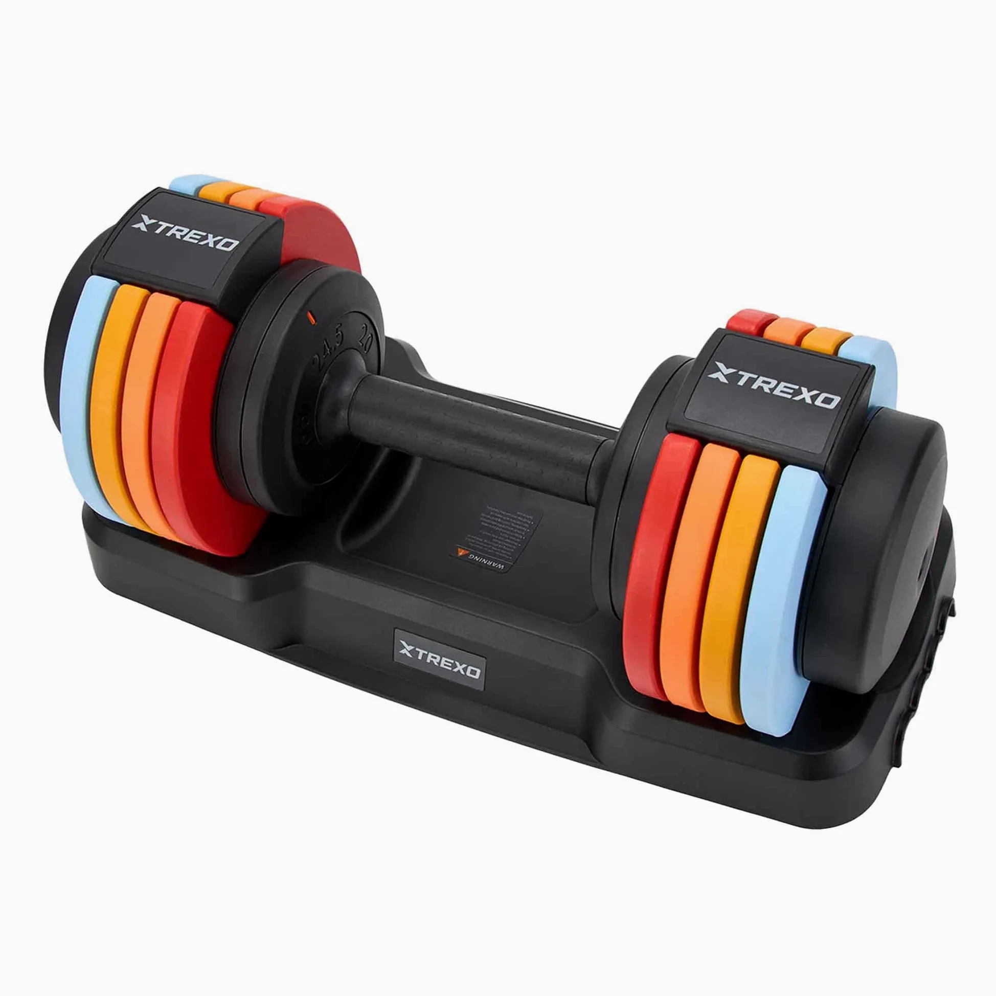 TREXO Multicolor - Mancuernas ajustables de 11,5 kg, de acero con mango antideslizante, ideal para el entrenamiento de fuerza en casa y en el gimnasio, mancuernas ajustables con base estable