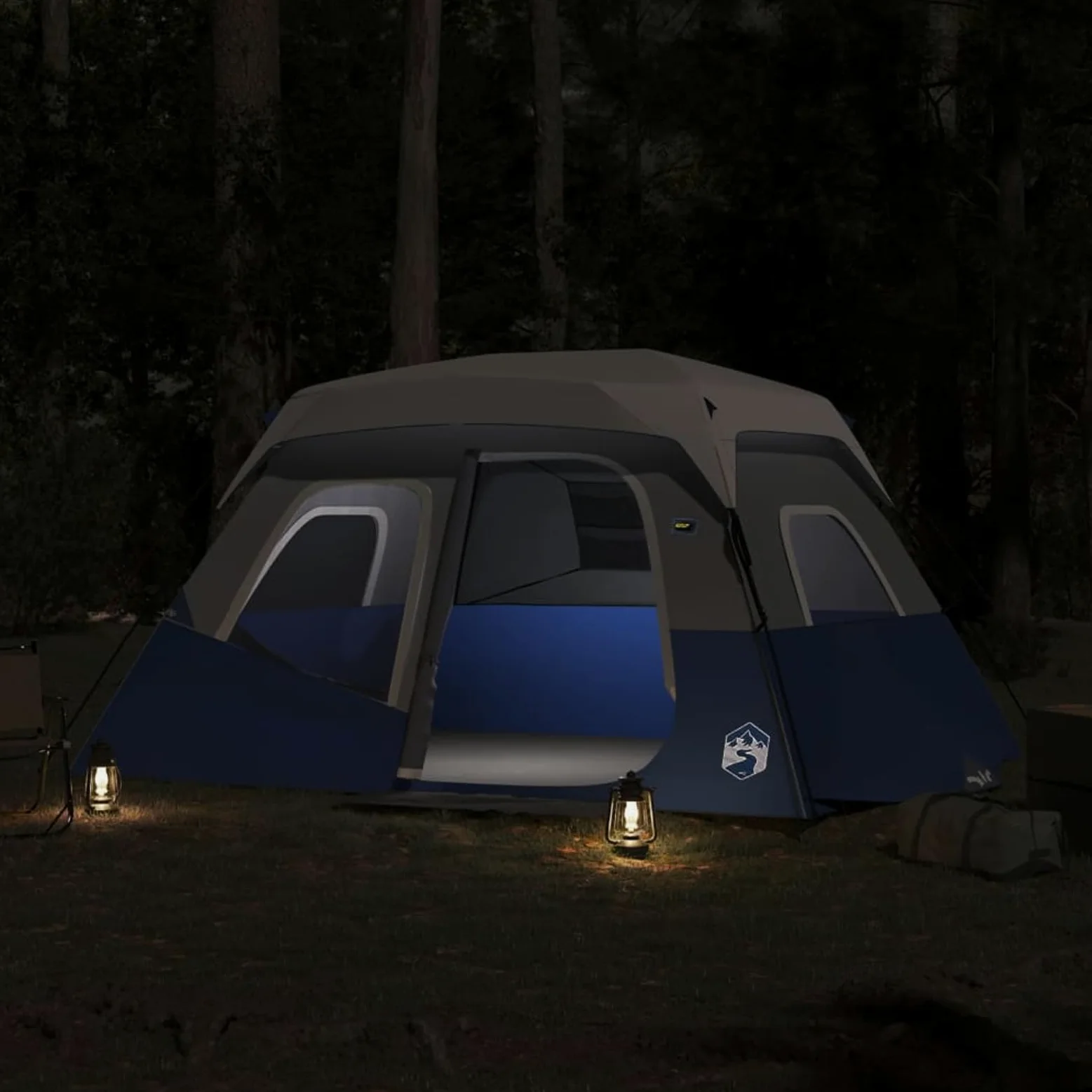 IKAYAA Tienda de Campaña de para 4-6 Personas, Tienda de Camping con LED, Impermeable, Tienda de Campaña Familiar, Fácil de Instalar, para Camping, Viajes, Azul, 344 x 282 x 212 cm