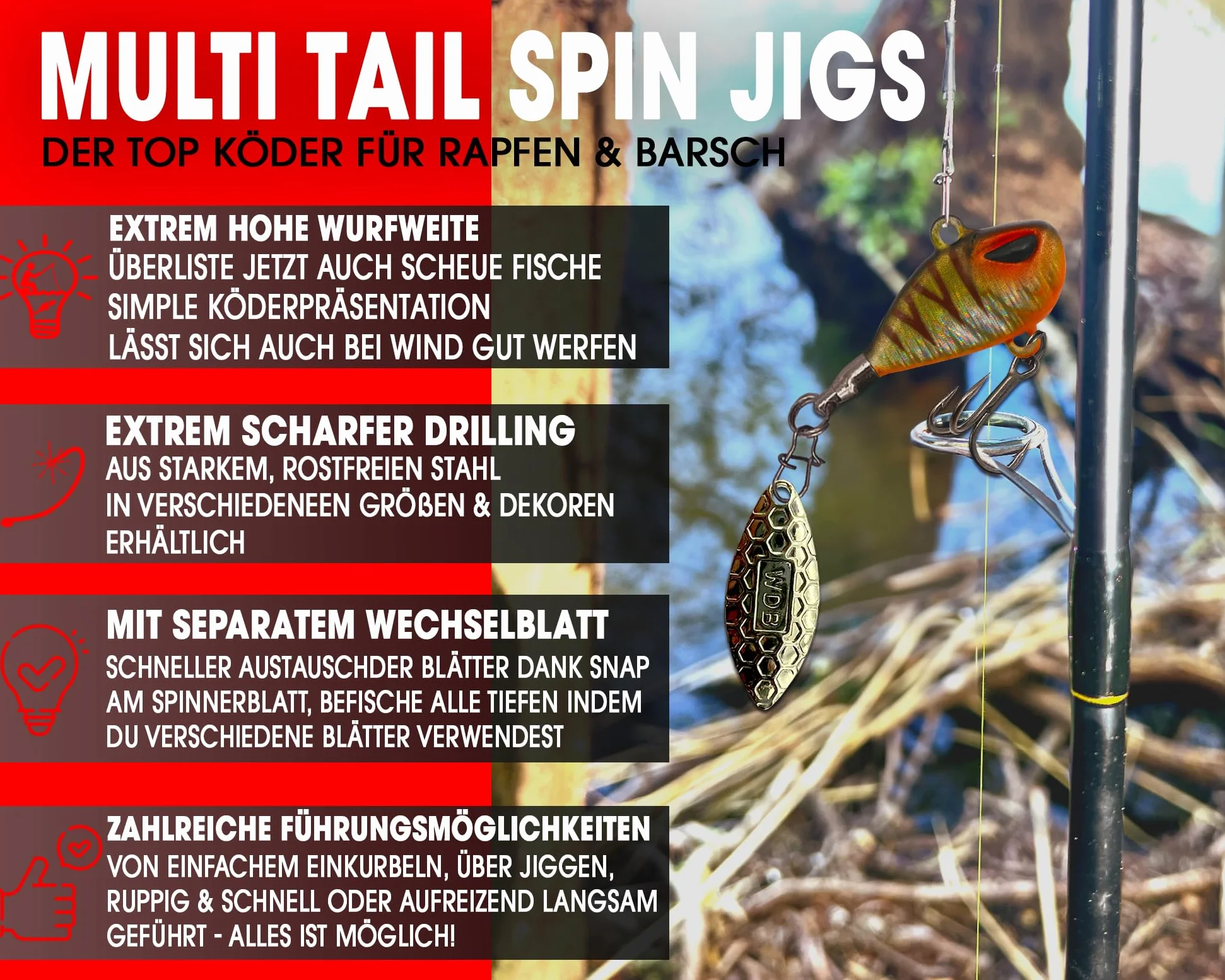 Wild Devil Baits Multi Tail Spin Jig - Señuelo de pesca