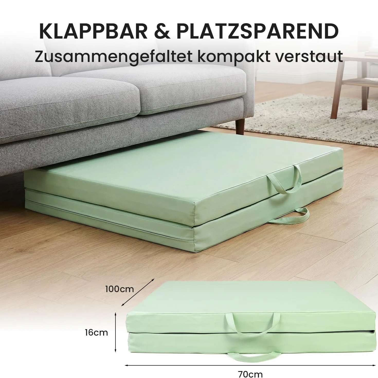 Jeflex – Esterilla plegable y esterilla de gimnasia plegable 1 vez – 200 x 70 x 8 cm – Fabricado en Alemania/esterilla de gimnasia portátil/ahorra espacio y esterilla de juego para habitación infantil