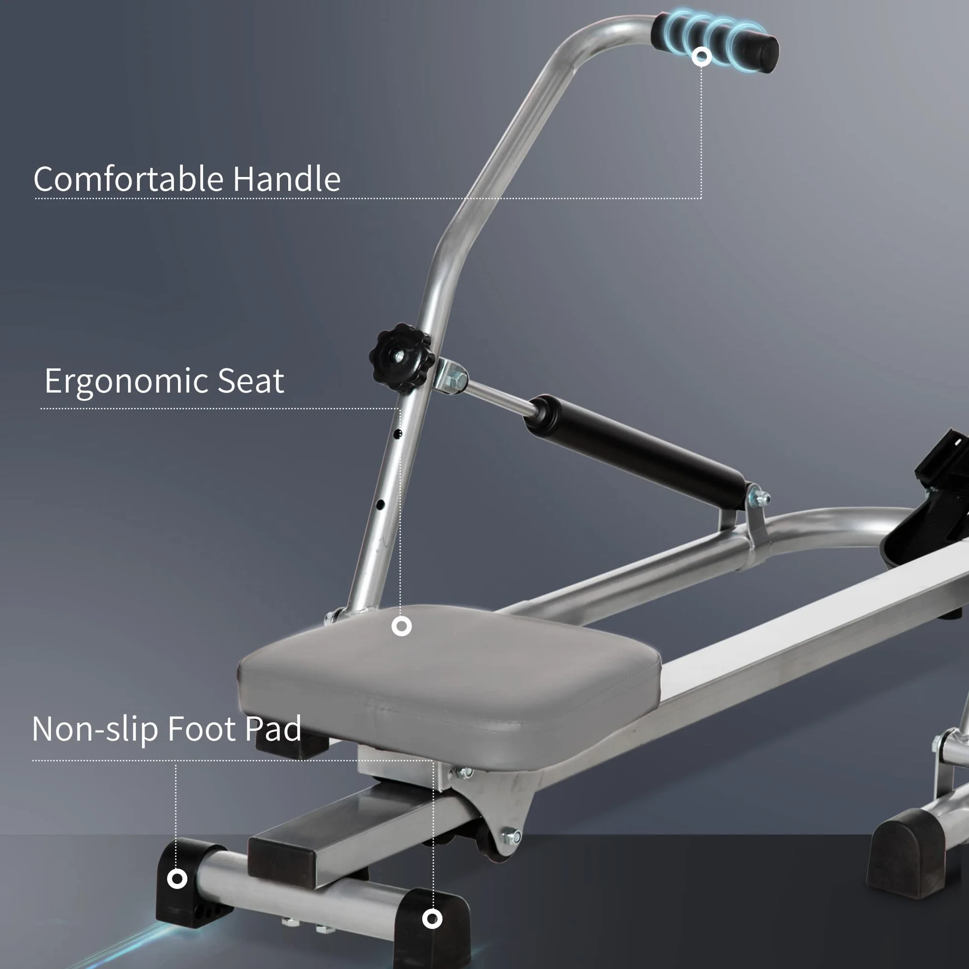 HOMCOM Máquina de Remo Hidráulico Plegable con 3 Niveles de Resistencia Monitor Digital y Pedal Antideslizante para Fitness en Casa Acero 129x70x70 cm Negro y Plata