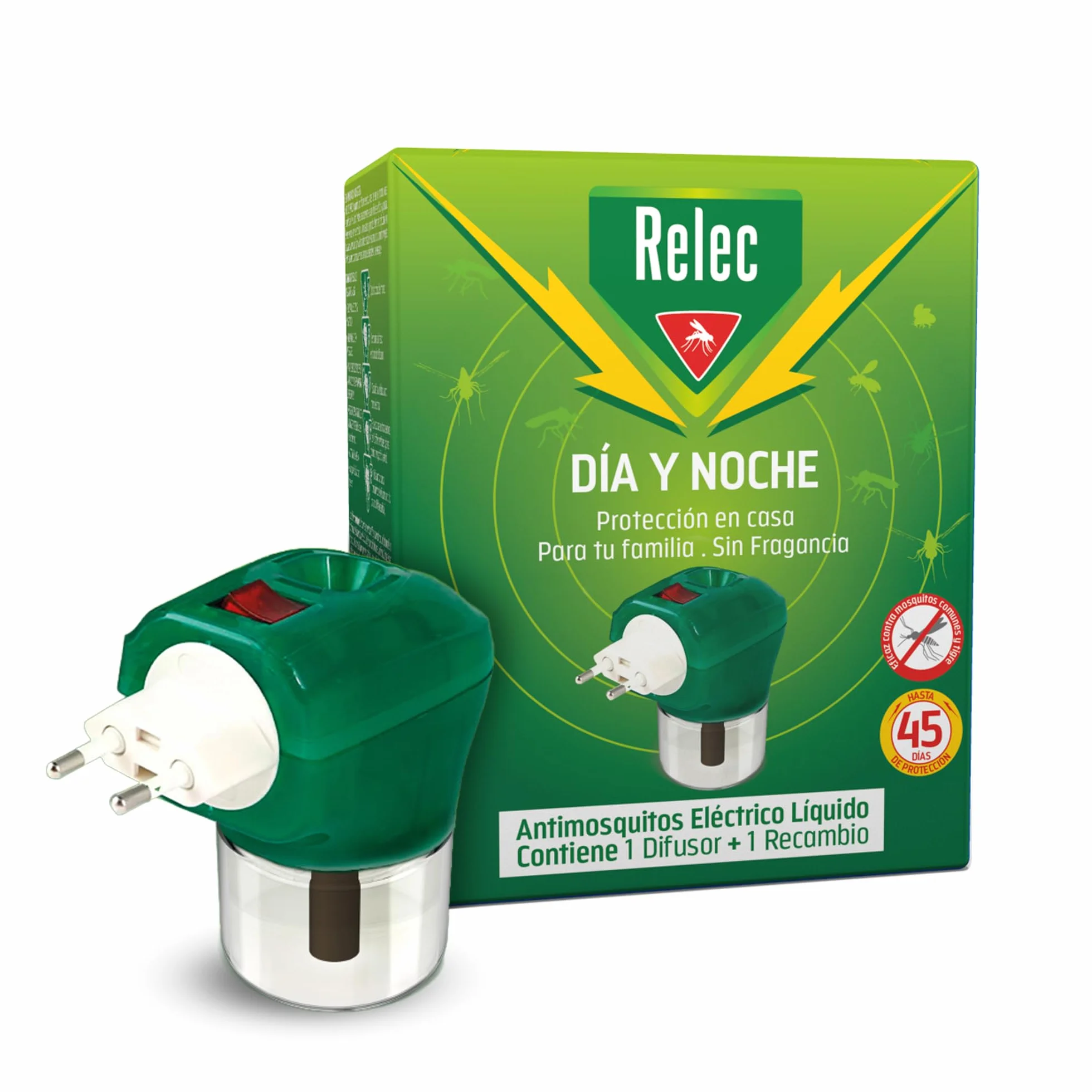 Relec Día y Noche Difusor Eléctrico Antimosquitos 35 ml Repelente Mosquito Tigre