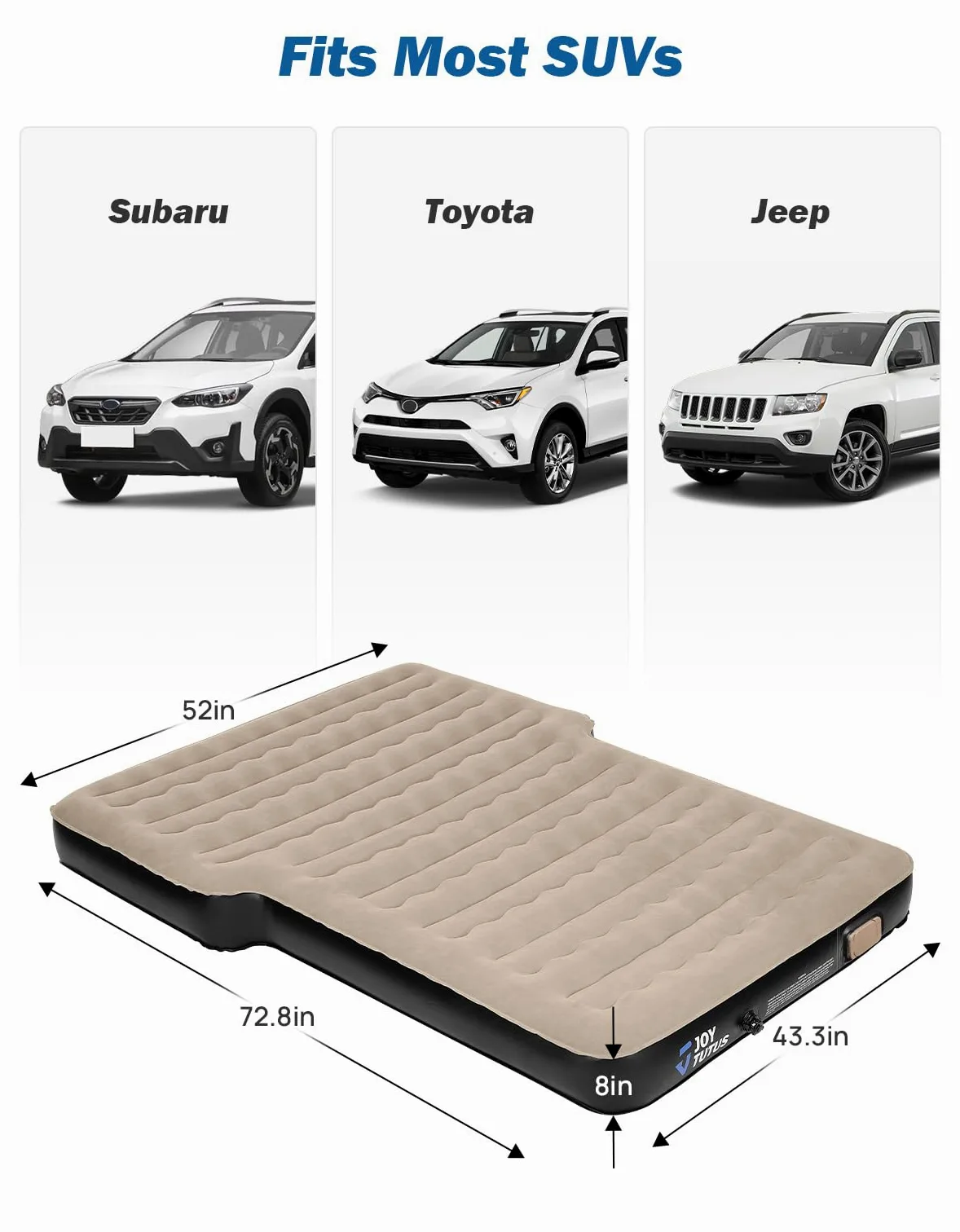 JOYTUTUS Colchón inflable SUV para acampar al aire libre, flocado suave y superficie Oxford extragruesa, colchón de aire para SUV, cama de campamento con bomba de aire integrada mejorada, 2 almohadas