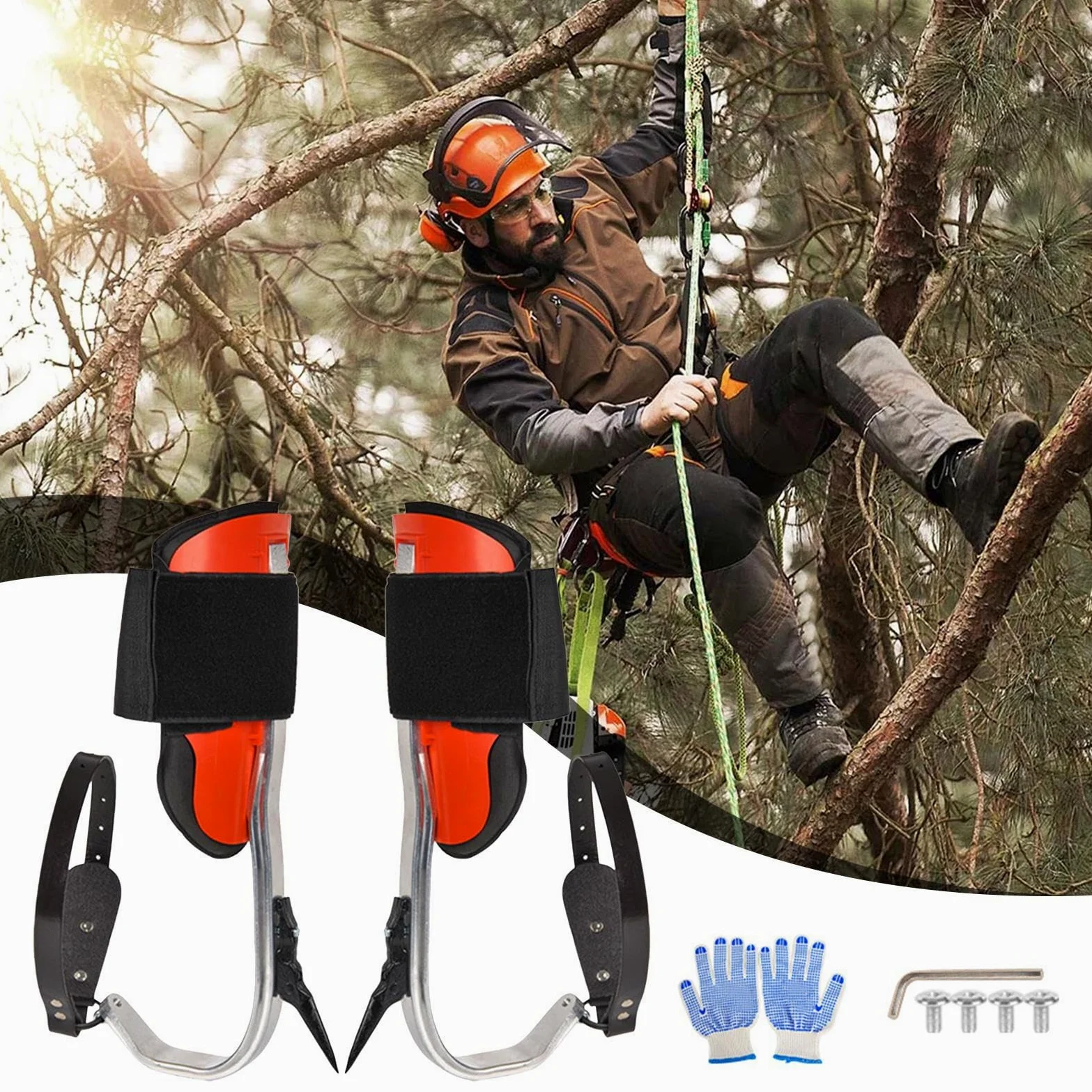 Picos para trepar árboles Kit con arnés Resistente y | Aleación Aluminio Poste Escalada Equipo Deportes al aire libre y en interiores, recolección de fruta palmera en selva,
