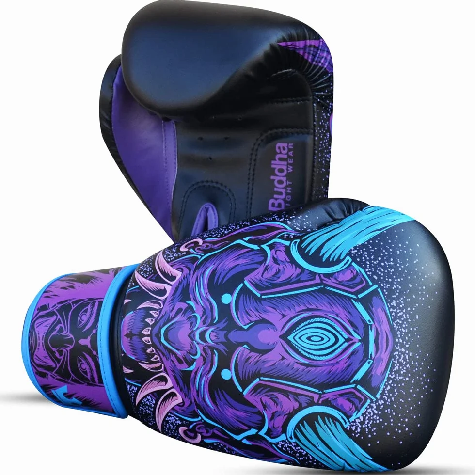 Buddha Fight Wear Guantes de Boxeo Fantasy Luzbel Muay Thai Kick Boxing Piel Sintética Costura Reforzada
