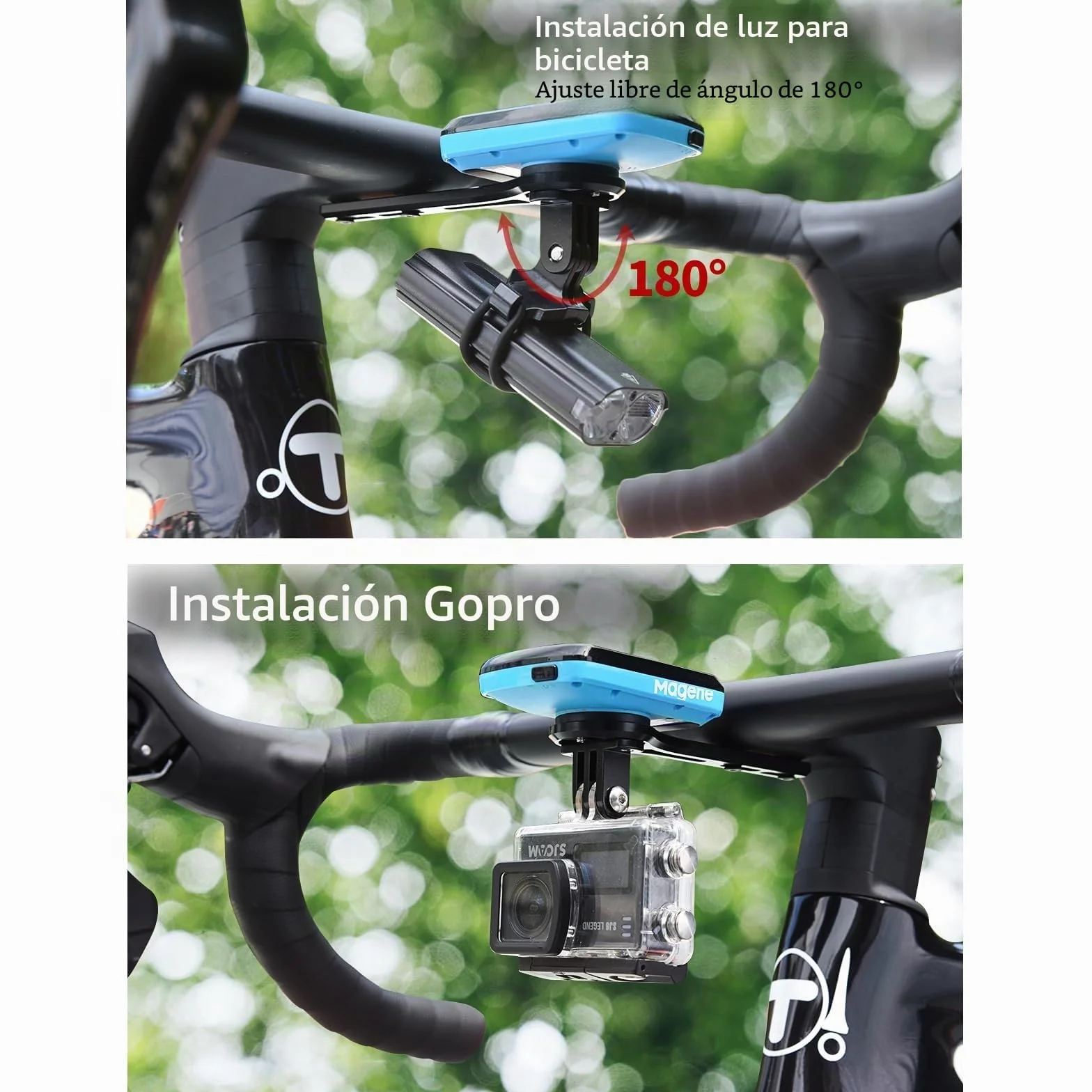 Soporte integrado para ordenador de bicicleta, soporte de bicicleta de aleación de aluminio con salida frontal, soportes para Wahoo, Garmin, Bryton, GIT, cámaras de acción y luz