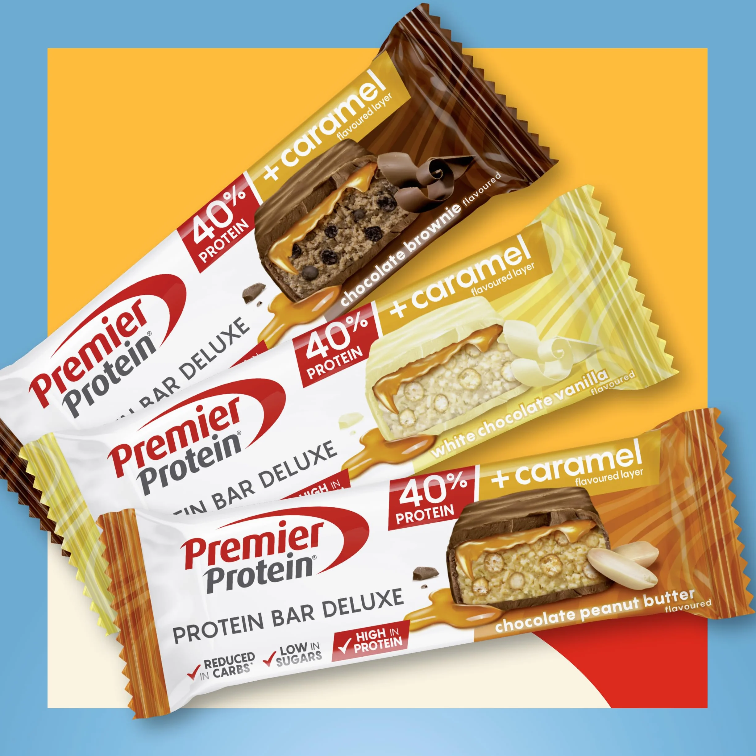 Premier Protein Deluxe 40% Protein Bar Multiflavourbox 15x50g Low Sugar Low Carb palmölfrei