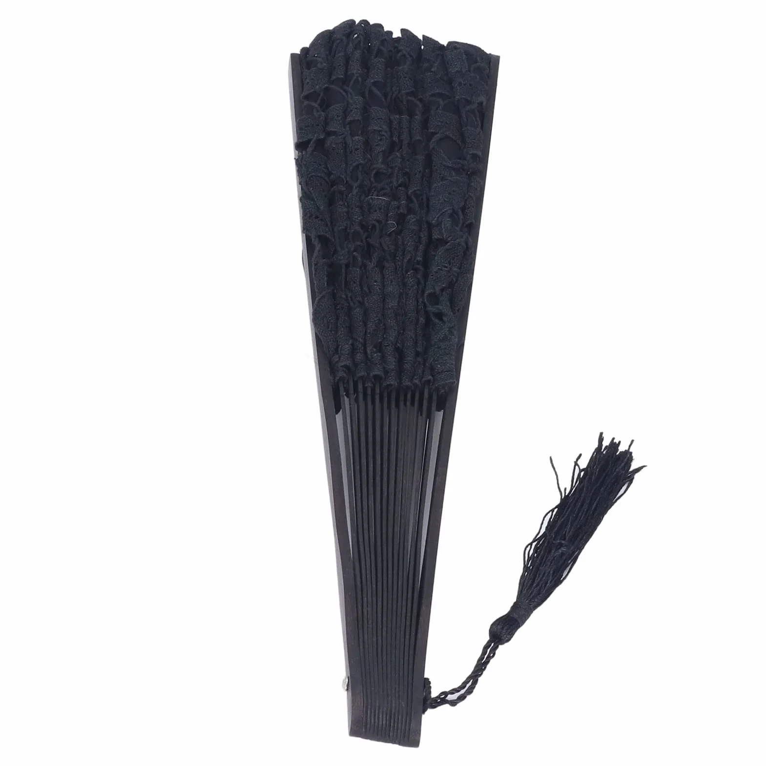 TOPINCN Abanico de Mano Plegable de Encaje de Algodón Abanico de Mano Nupcial Bordado con Bastones de bambú para la Decoración de la Boda Fiesta de Baile (Negro)