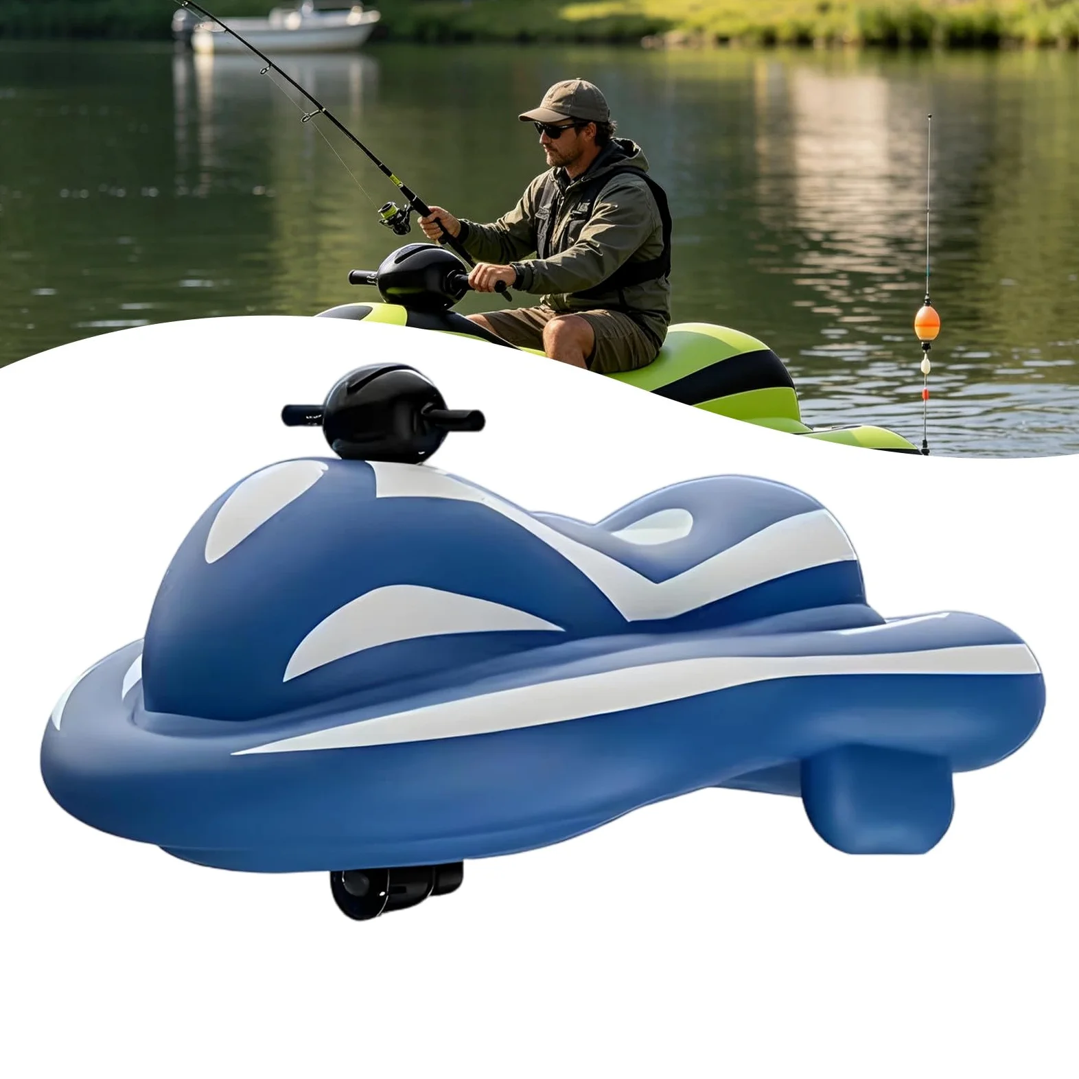 Moto De Agua Hinchable con 250w Motor, Moto Electrica Adulto, 60 Min De Uso, 6-8 Km/H, Capacidad De Carga 100 Kg, para Buceo, Pesca Y Aventuras En La Costa Blue