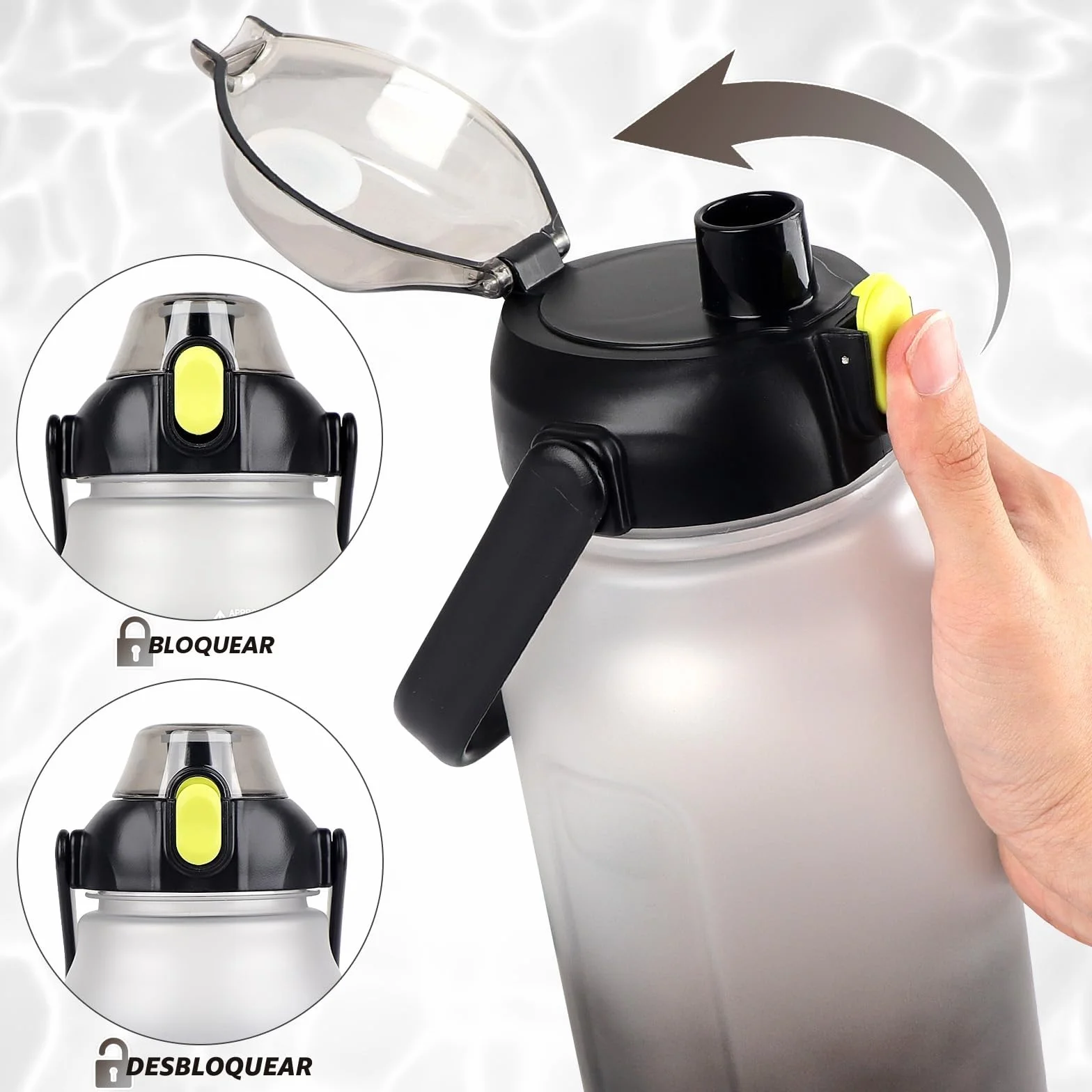 GXCROR Botella de agua de 2 litros con pajita, a prueba de fugas, apta para lavavajillas, marca de tiempo, botella de agua para gimnasio