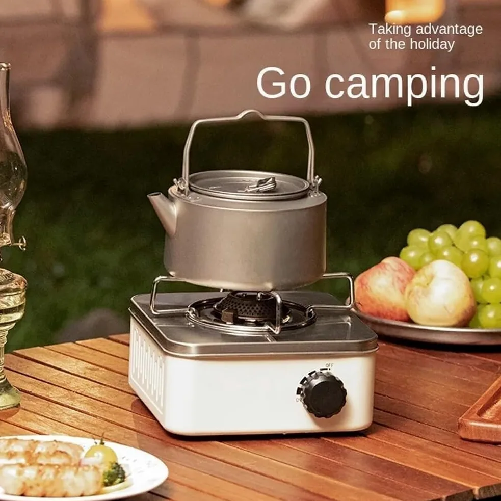 Estufa de gas portátil para camping, parrilla de cocina al aire libre con utensilios, ideal para viajes y aventuras