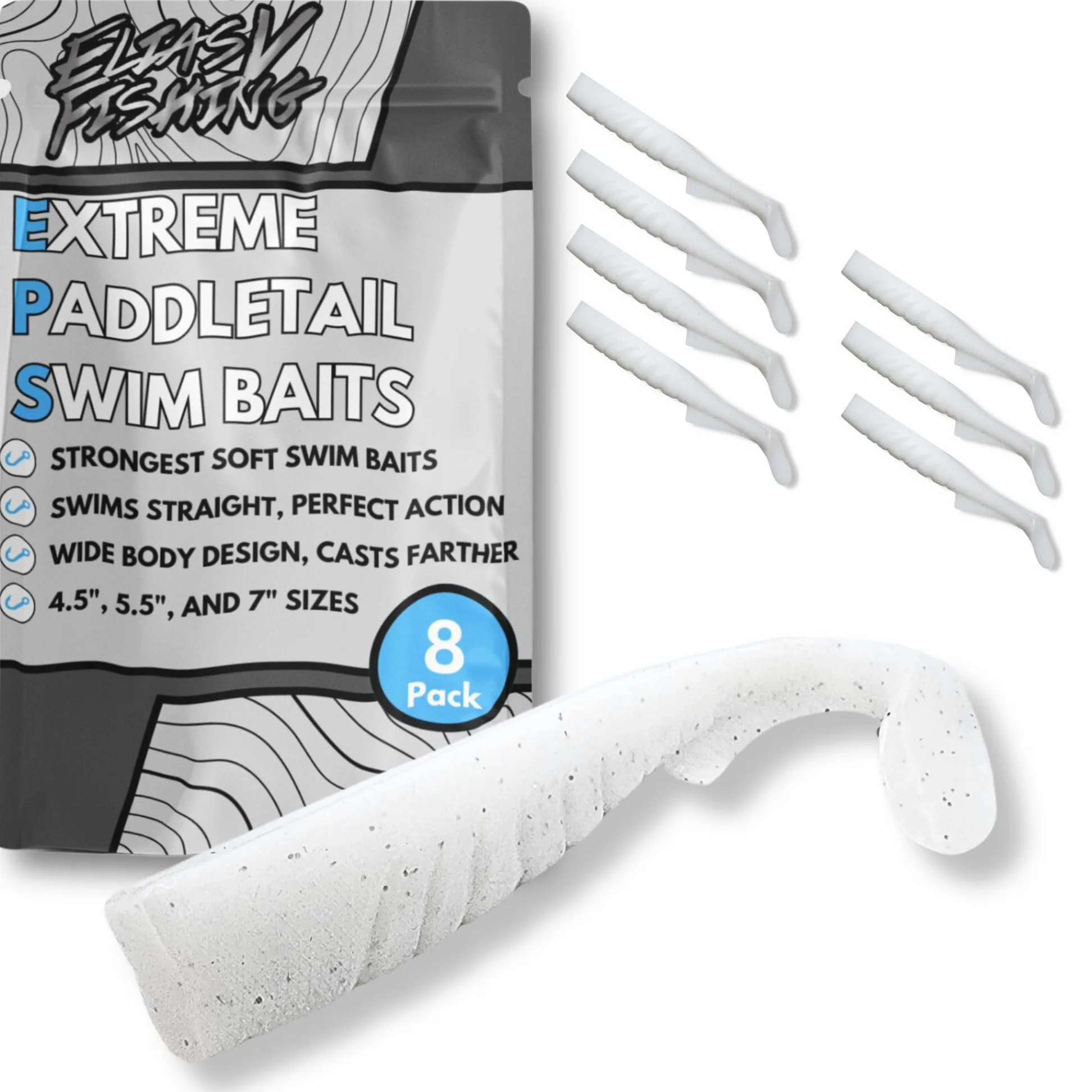 Extreme Swim Shad - Señuelo de pesca suave a rayas, 14 cm (2 paquetes de cuatro) pez rojo, pez azul, LMB, almizcle