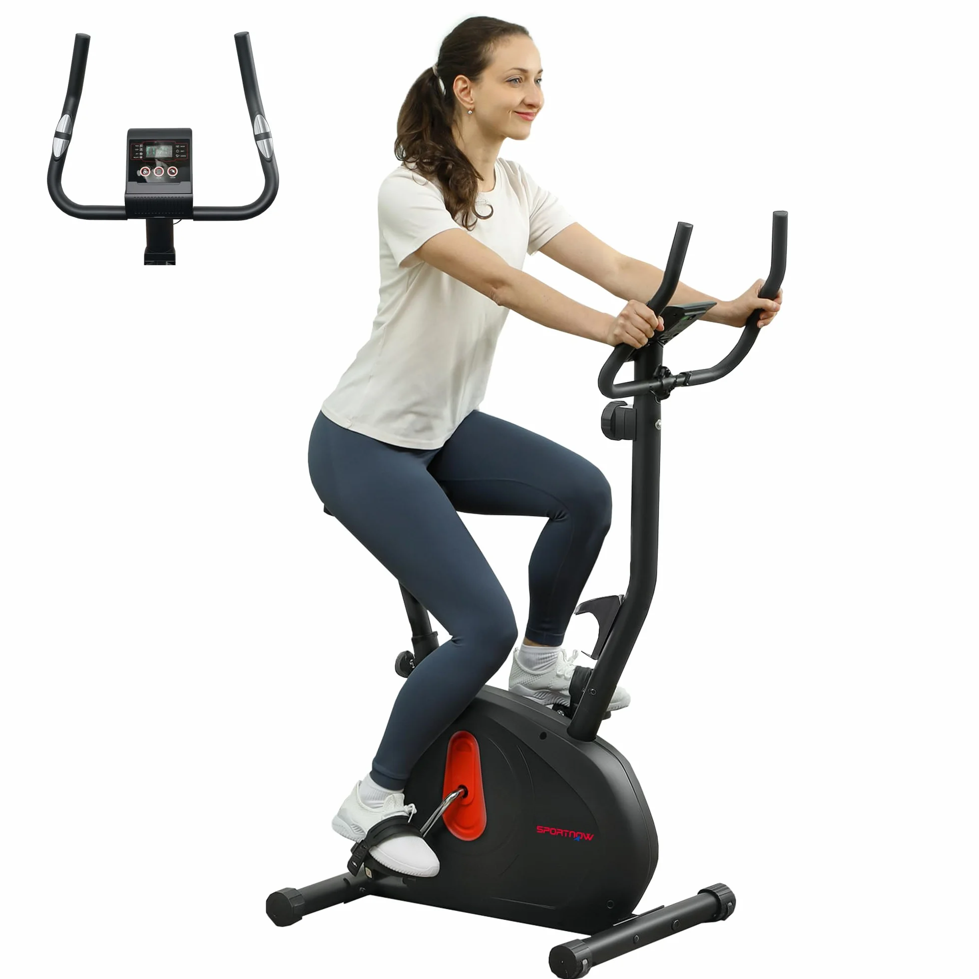 SPORTNOW Bicicleta Estática en Casa con Resistencia Magnética Ajustable Bici Estática Silenciosa con Volante Sensor de Frecuencia Asiento Regulable Pantalla LCD y Soporte de Teléfono Carga 100 kg