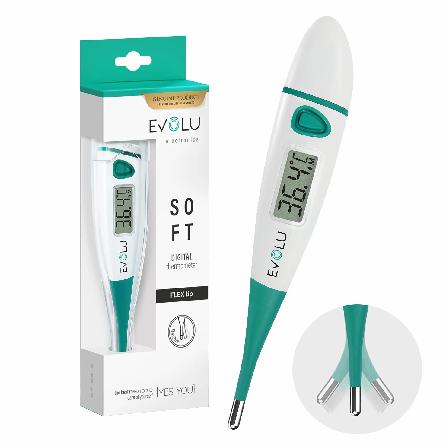 Evolu Termómetro digital oral rectal axilar 10 segundos punta flexible bebés niños adultos exactitud 0,1°C pantalla fácil lectura funda