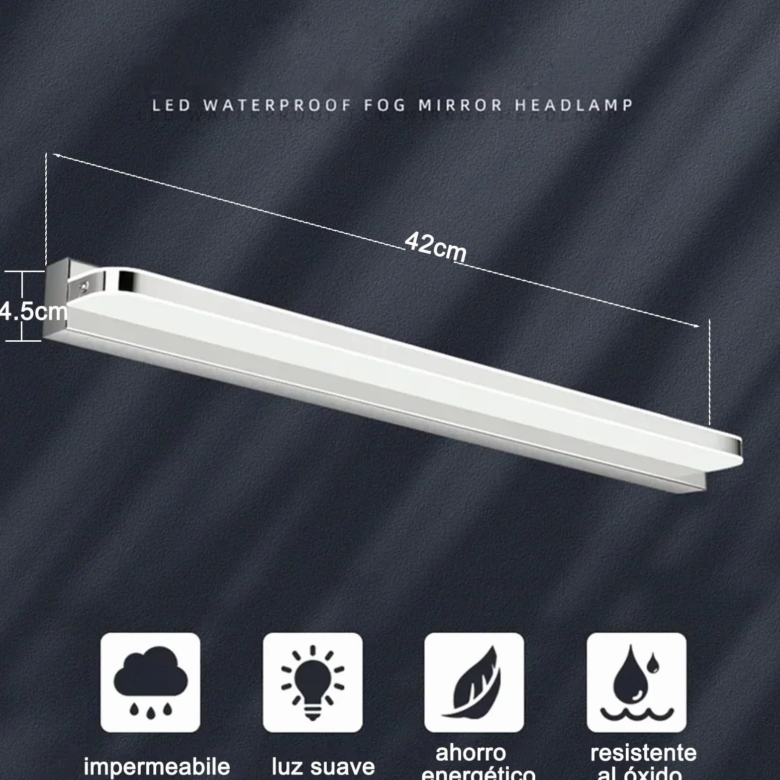 Lámpara de Pared LED IP44 42cm 9W Acero Inoxidable Espejo de Baño Blanco