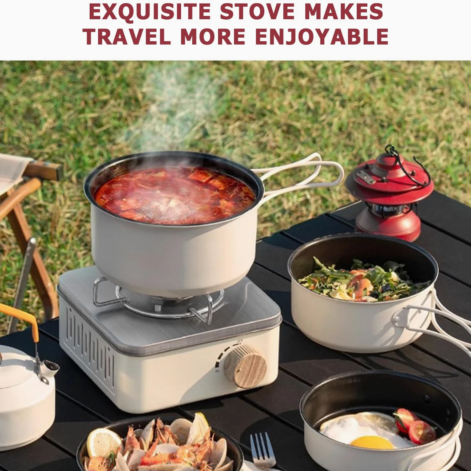 Estufa portátil de gas butano, cocina de camping con bolsa de transporte para cocinar al aire libre, picnics, emergencias, uso en interiores, estufa de camping fácil de usar