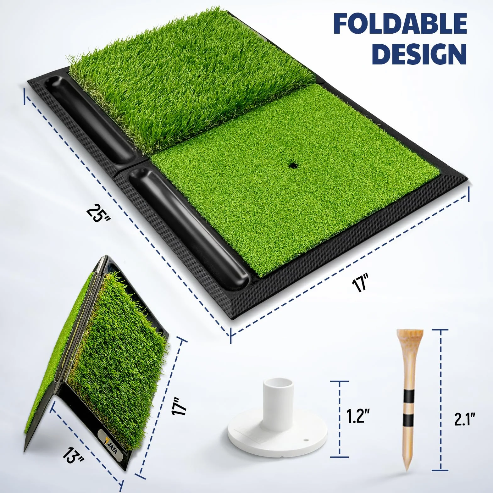 JAYA Tapete de Golf con Bandeja de Pelota - Base de Goma Pesada, Camisetas y Soporte Incluidos - Portátil para Práctica
