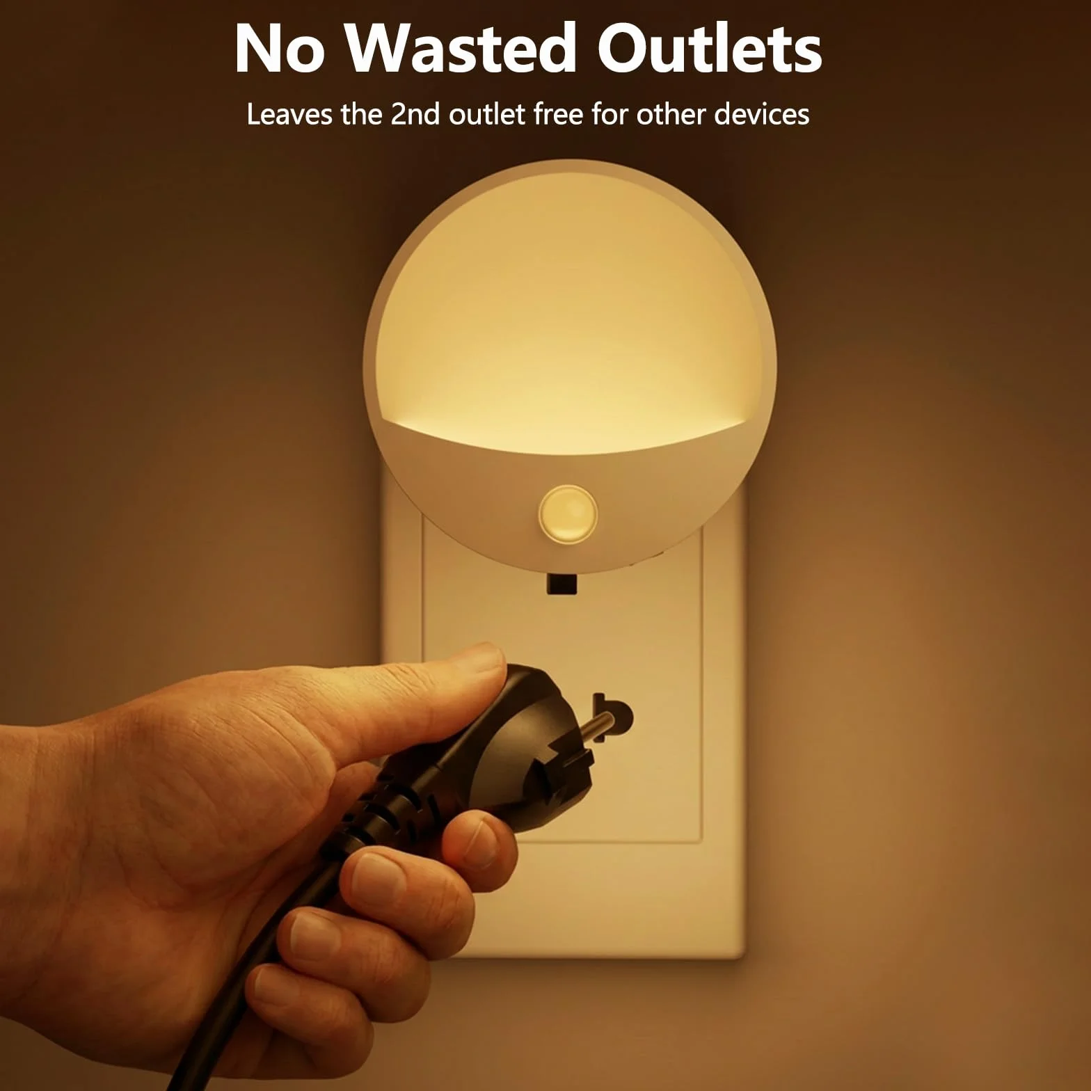Luz Nocturna LED Enchufable con Sensor de Movimiento y Crepuscular, Brillo Regulable, 2 Unidades