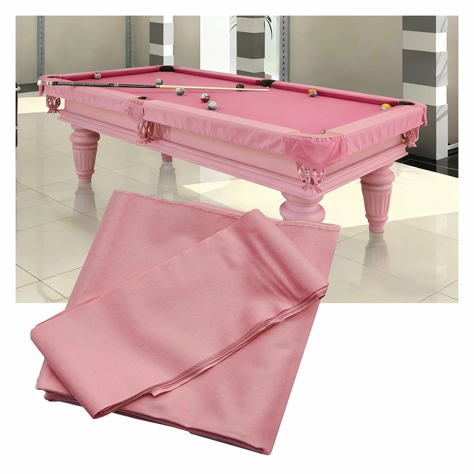 Fieltro para Mesa de Billar Americana de Nueve Bolas, Tela Precortada Rosa con 6 Tiras