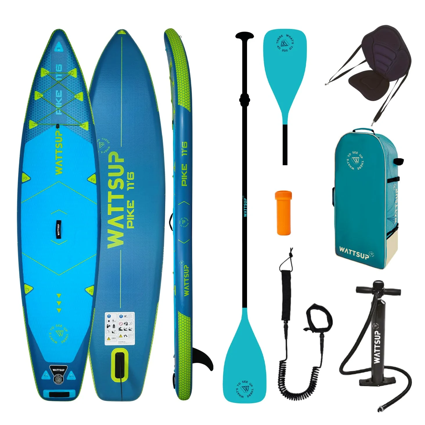 Wattsup - PB -WPIK116K - Wattsup Pike 11'6 (Combo de Kayak) - Espesor 15 cm - Drop - Puntada - rígido y Robusto - 150 kg