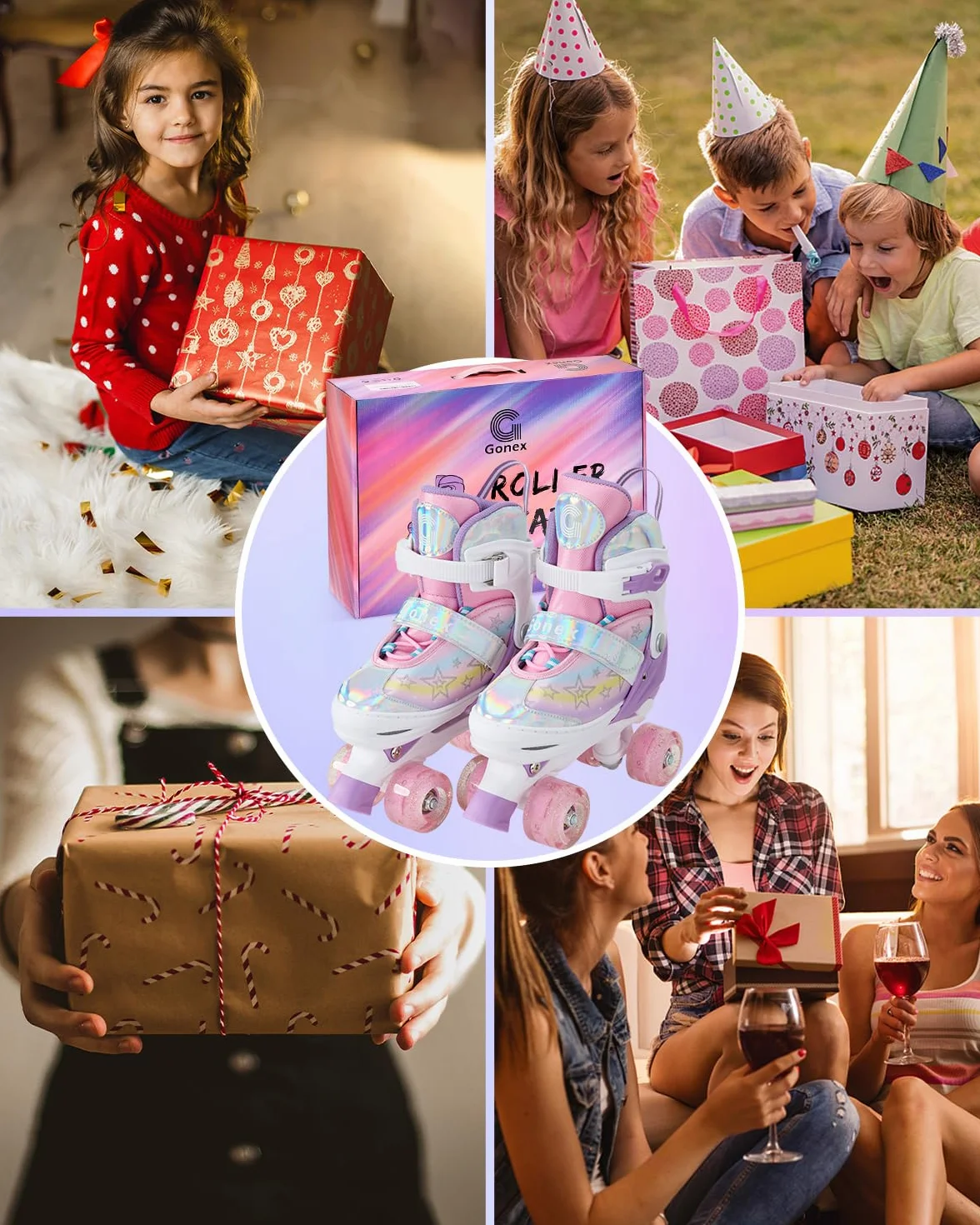 Gonex Patines 4 Ruedas Niña Paralelo Ajustables con Iluminación LED para Principiantes
