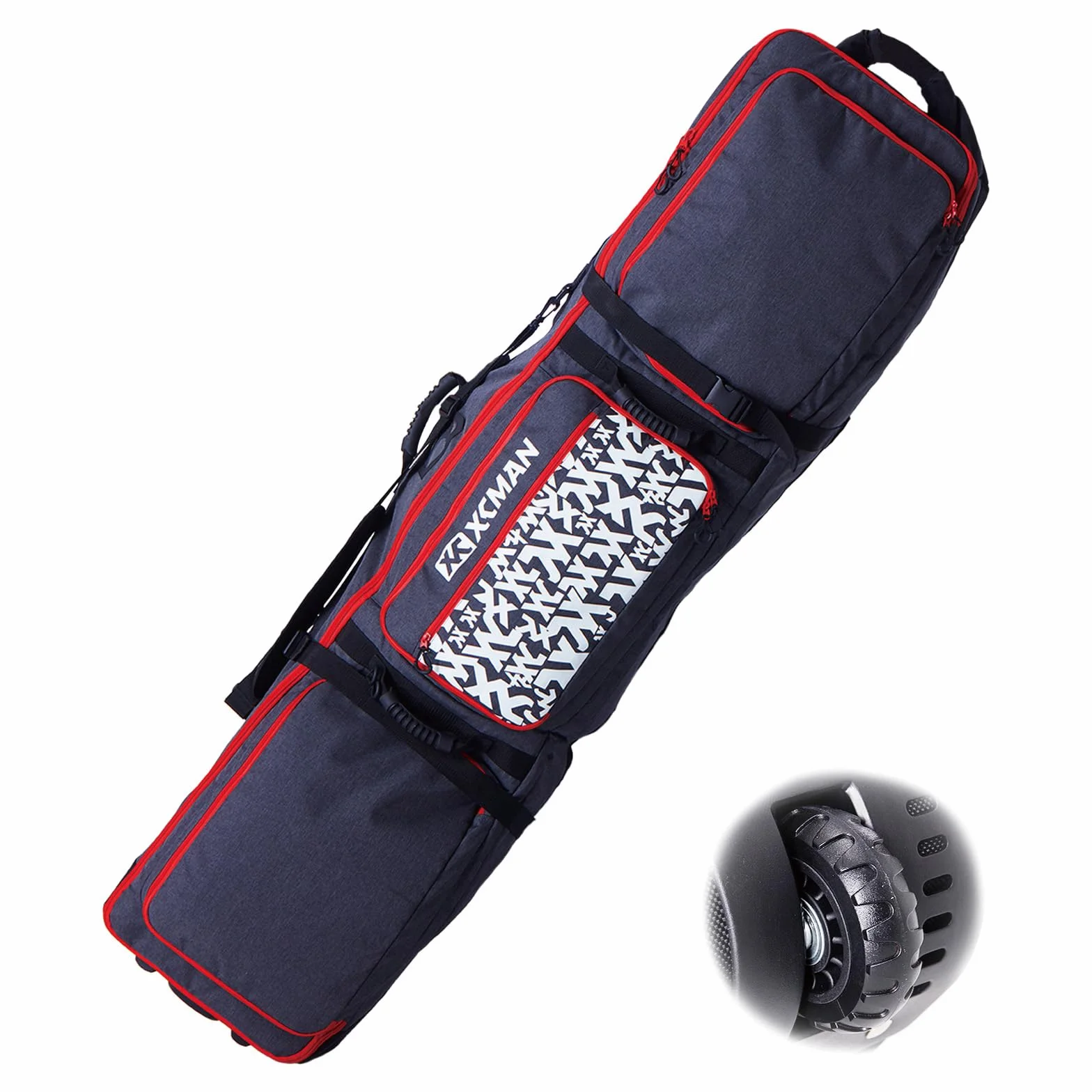 XCMAN - Bolsa de Snowboard con Ruedas, Longitud Ajustable para Viajes en avión, Extra Larga/Ancha/Profunda, Impermeable, con Varillas de protección ABS y Lomo de protección PP - Versión 2020