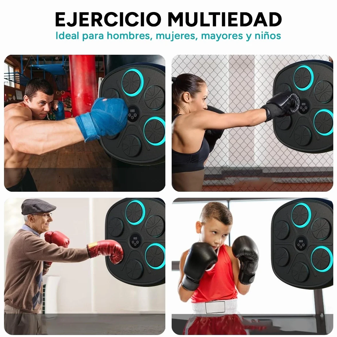 Maquina Boxeo Musical Pared Bluetooth 9 Velocidades Recuento Golpes Luces Ritmo Musica Incluye Guantes