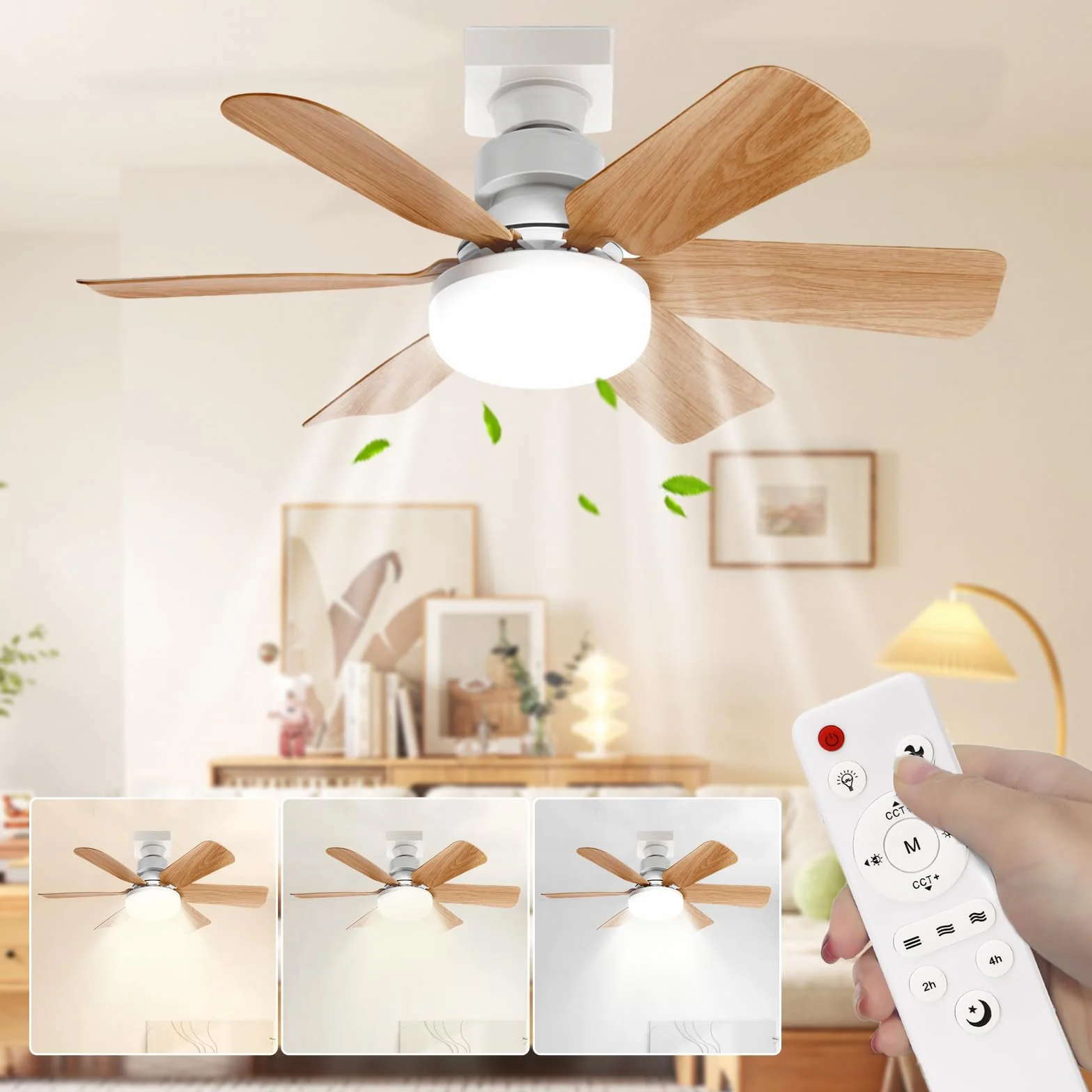 Ventilador de Techo con Luz y Mando a Distancia, 51CM, Regulación Continua de Luz, 3 Velocidades, Temperatura de Color Regulable