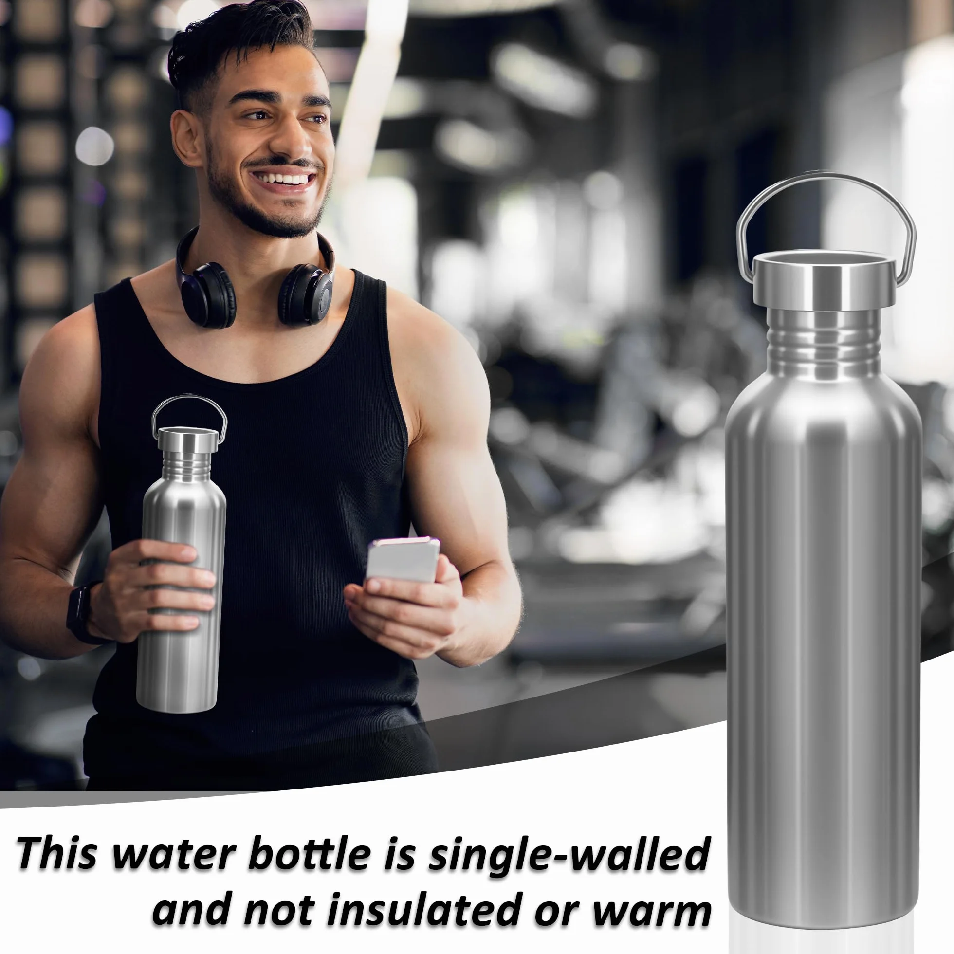 Botella Agua Acero Inoxidable 1000ML (1 Litro) - Cantimplora Acero Inoxidable Sin BPA, Reutilizable Ligera y Sin Fugas, Dos Tapas para Gym, Gimnasio, Deporte, Oficina y Niños