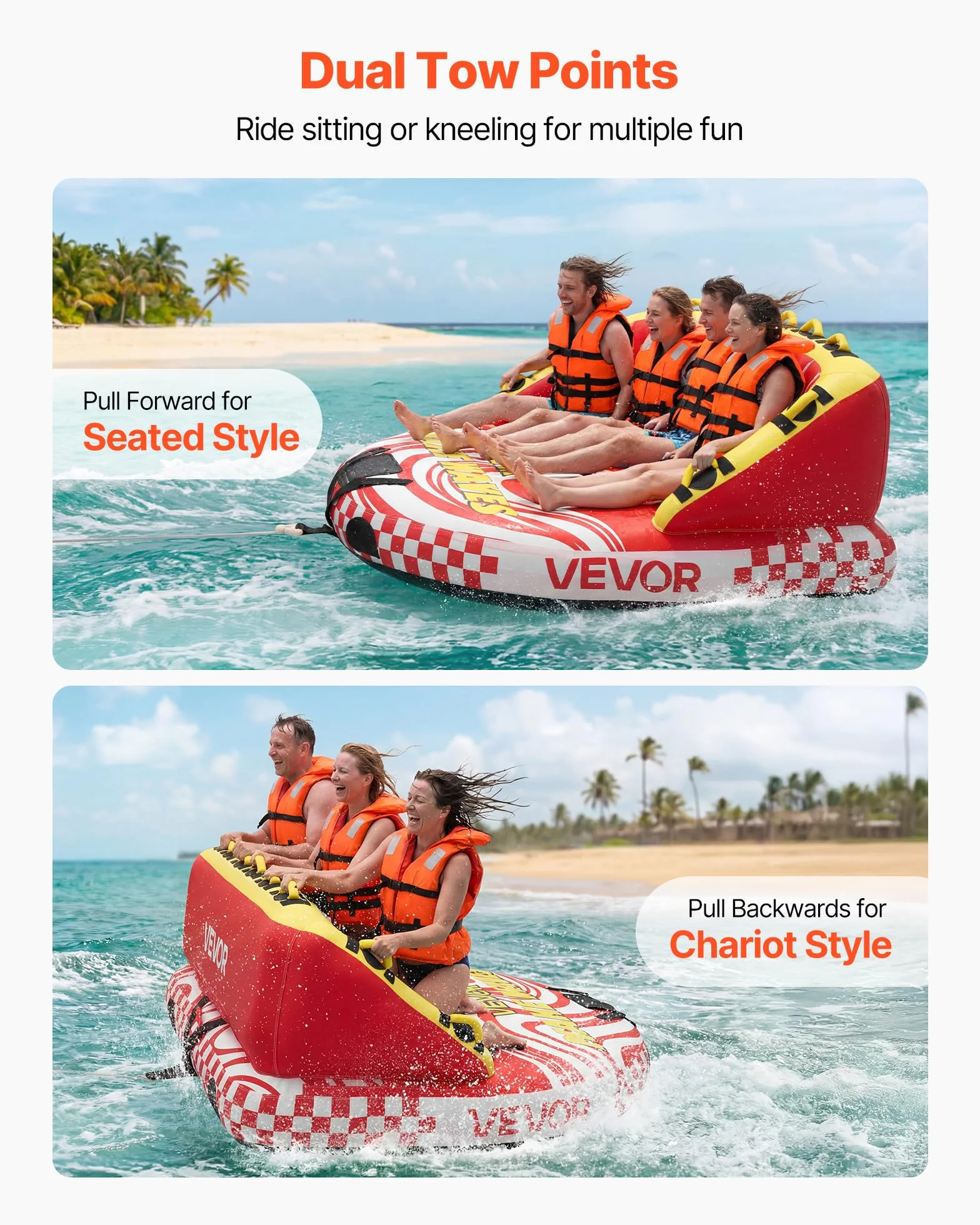 VEVOR Flotador de Arrastre Inflable 4 Personas 219x206 cm 308 kg para Deportes Acuáticos