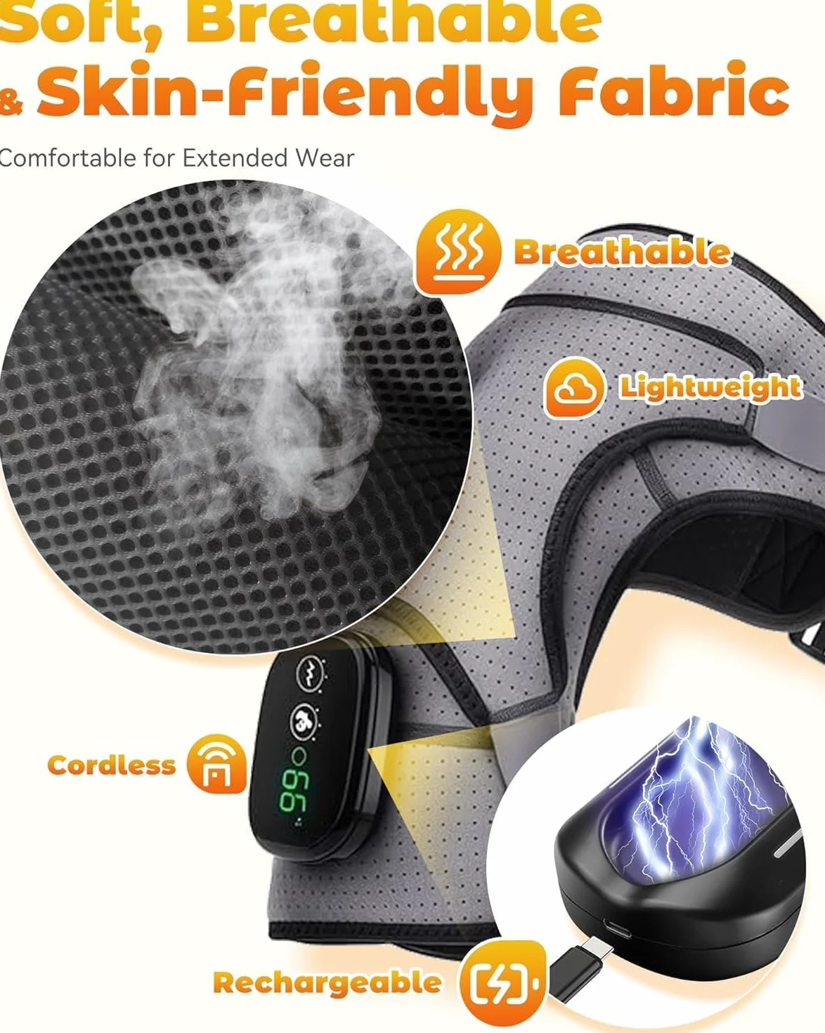 Masajeador de Hombro Inalámbrico con Calefacción, 3 Niveles de Calor y Vibración, Almohadilla Térmica