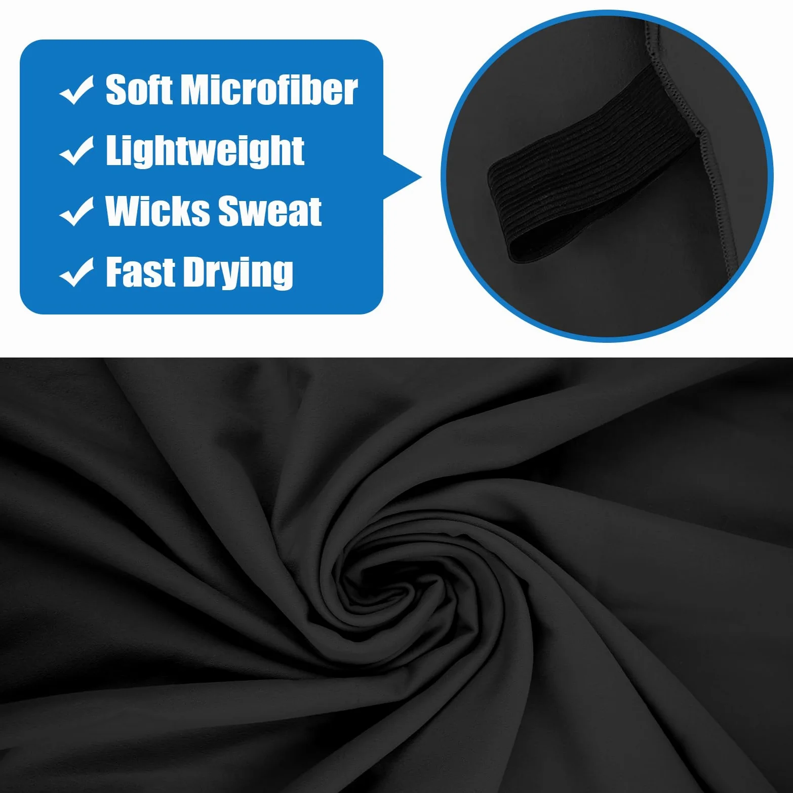 Toalla de microfibra de secado rápido para acampar, senderismo, playa, piscina, viajes, toallas corporales (negro, 1 paquete XL)