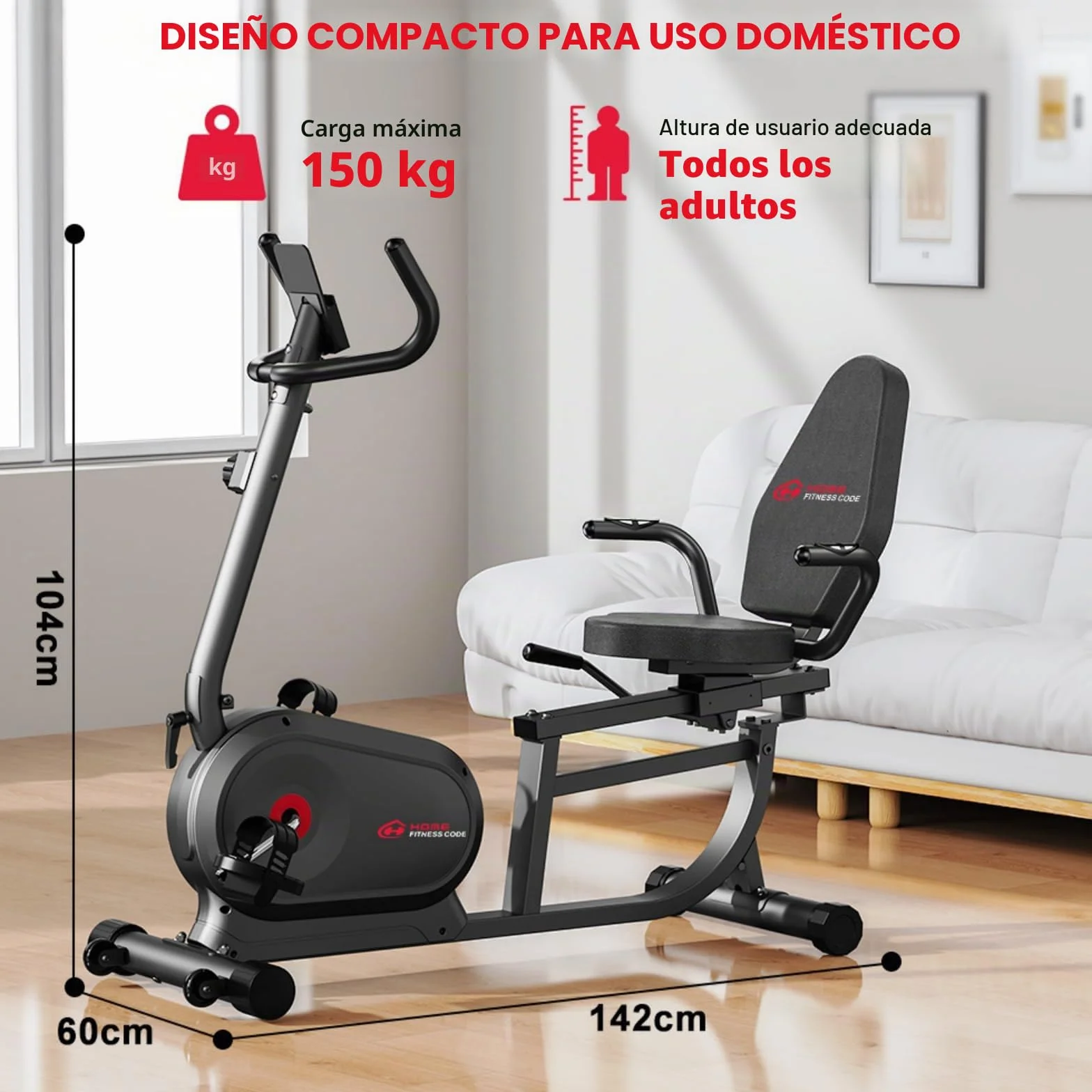 Bicicleta estática 5 en 1 con 16 resistencia magnética y capacidad de carga de 150 kg, ergómetro con respaldo y pantalla LCD, asas de frecuencia cardíaca, fitness