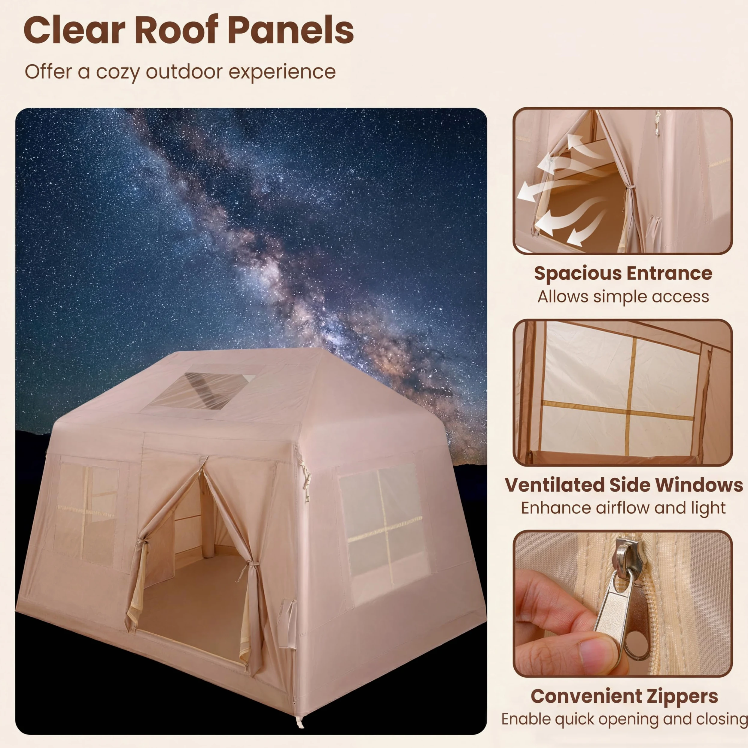 HOMASIS Tienda de Campaña Hinchable para 4-6 Personas | Tienda Inflable con Bomba, Puertas y Ventanas de Malla, Toldo y Bolsa de Transporte, Carpa Portátil para Camping, Senderismo