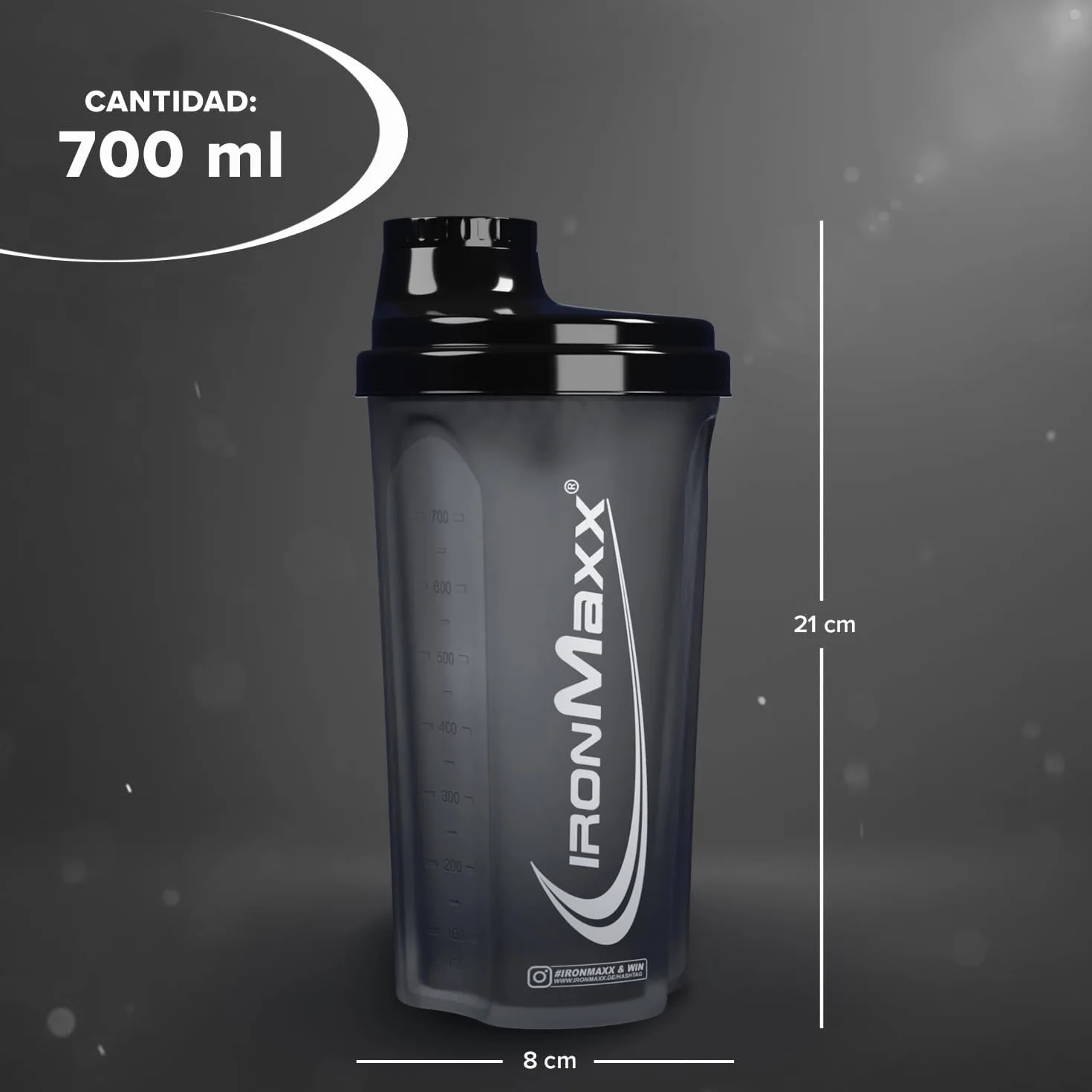 IronMaxx Protein Shaker 700ml Negro Noche Agitador de proteínas Sin BPA/DEHP hermético
