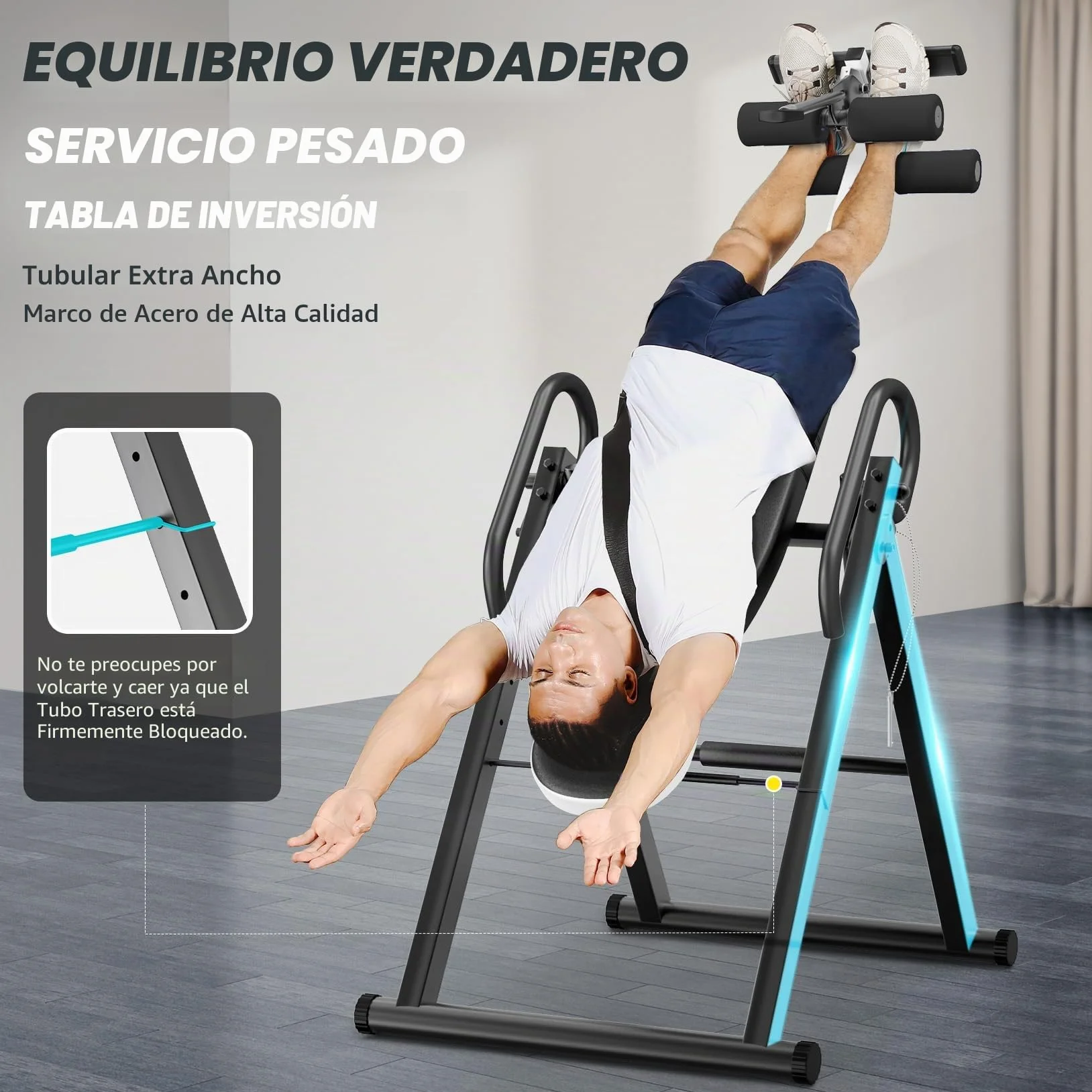 Dripex Gravity - Mesa de inversión resistente con reposacabezas y cinturón protector ajustable para terapia de alivio del dolor (blanco)