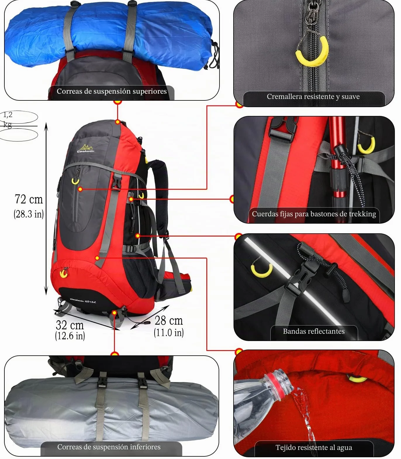 Mochila Senderismo Trekking Camping 70L para Hombre Mujer
