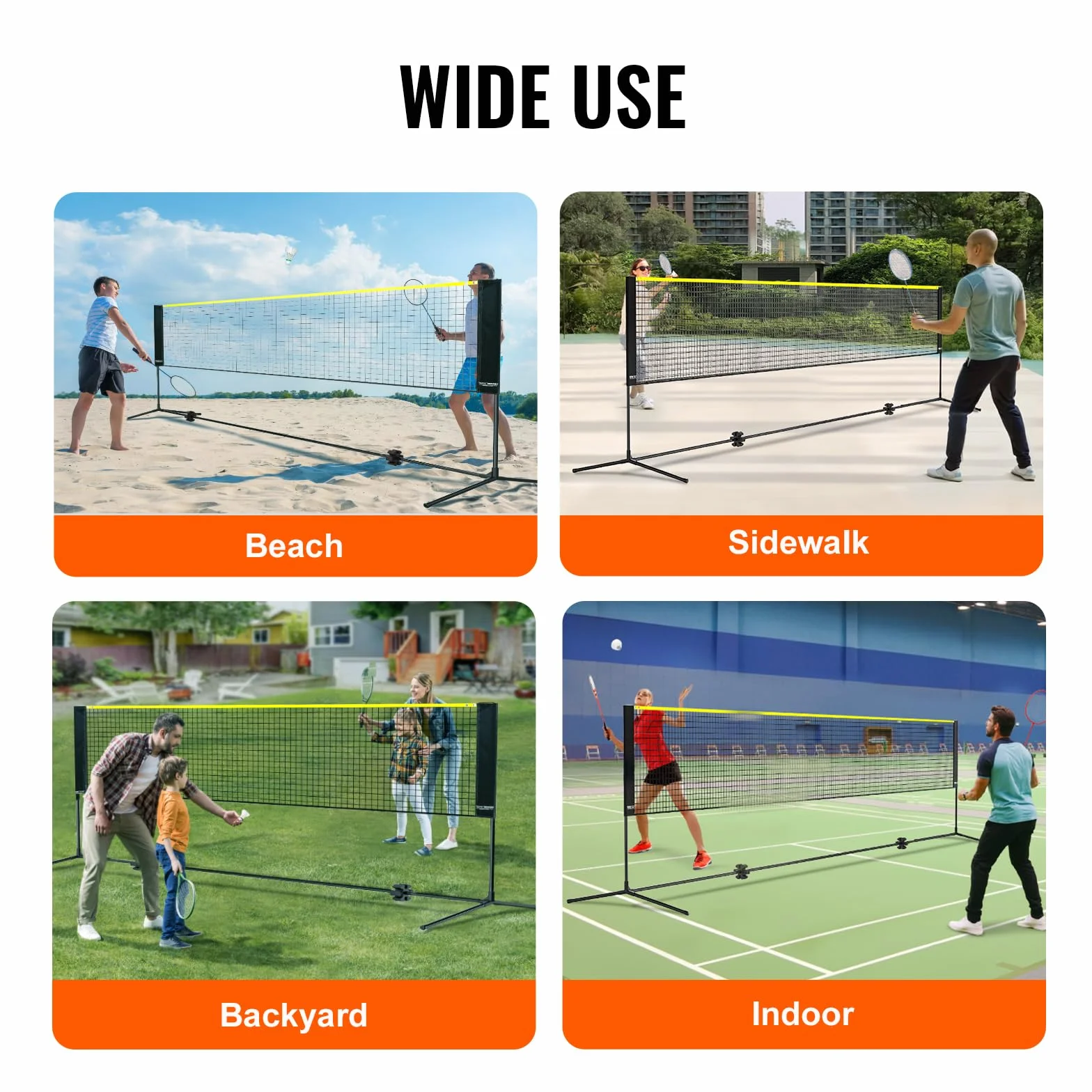 VEVOR Red de Bádminton Ajustable 420x155x103 cm Portátil con Postes y Raquetas