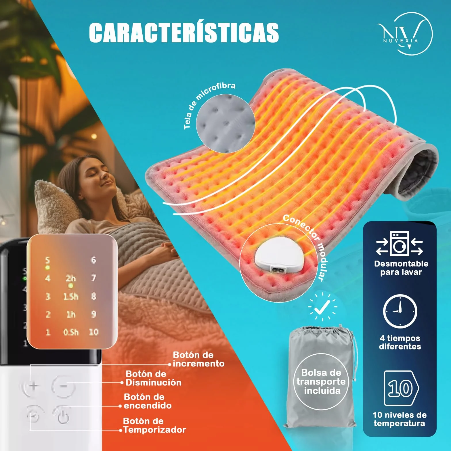 Super Manta Eléctrica Premium con 10 Modos de Temperatura + Bolsa de Transporte Almohadilla Lumbar