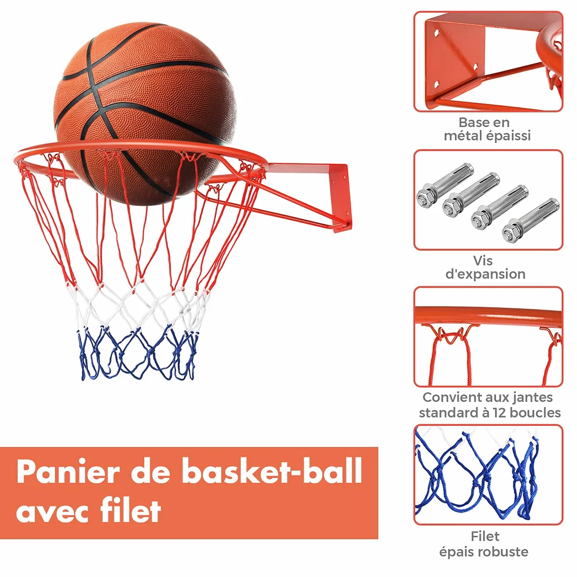 Cesta de baloncesto diámetro 45 cm con red de pared anillo de acero inoxidable