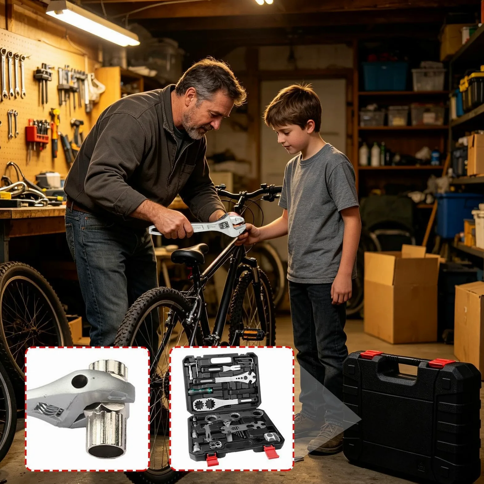 Kit de herramientas para bicicleta de montaña Llave resistente con estuche | Kit de reparación para bicicletas para cadena, freno, neumático, sillín, y para en casa, taller y garaje