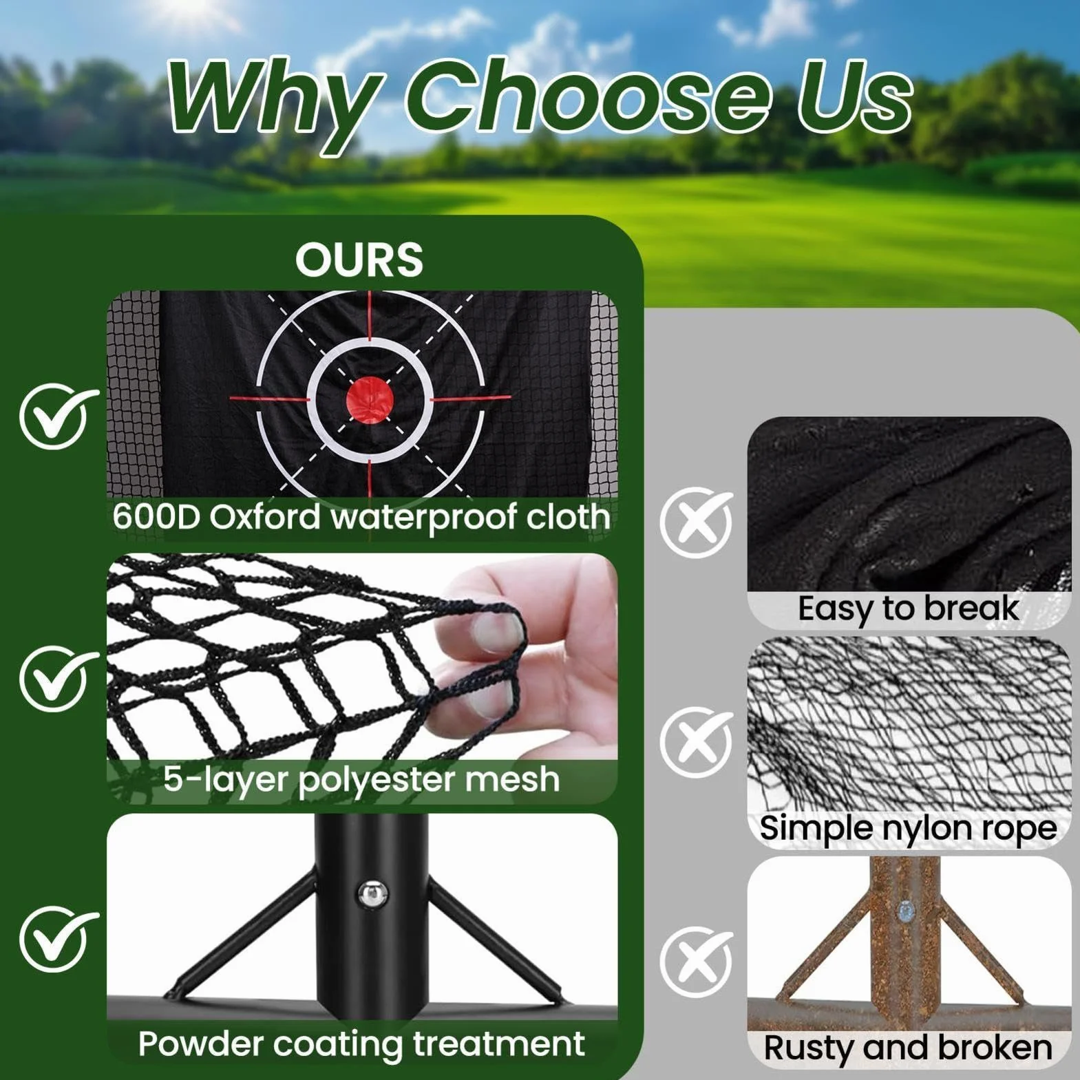 Red de golf, red de entrenamiento portátil con barreras laterales/retorno automático de la pelota, red de golf con dos paños de objetivo, una bolsa de transporte y cuatro anclajes de suelo